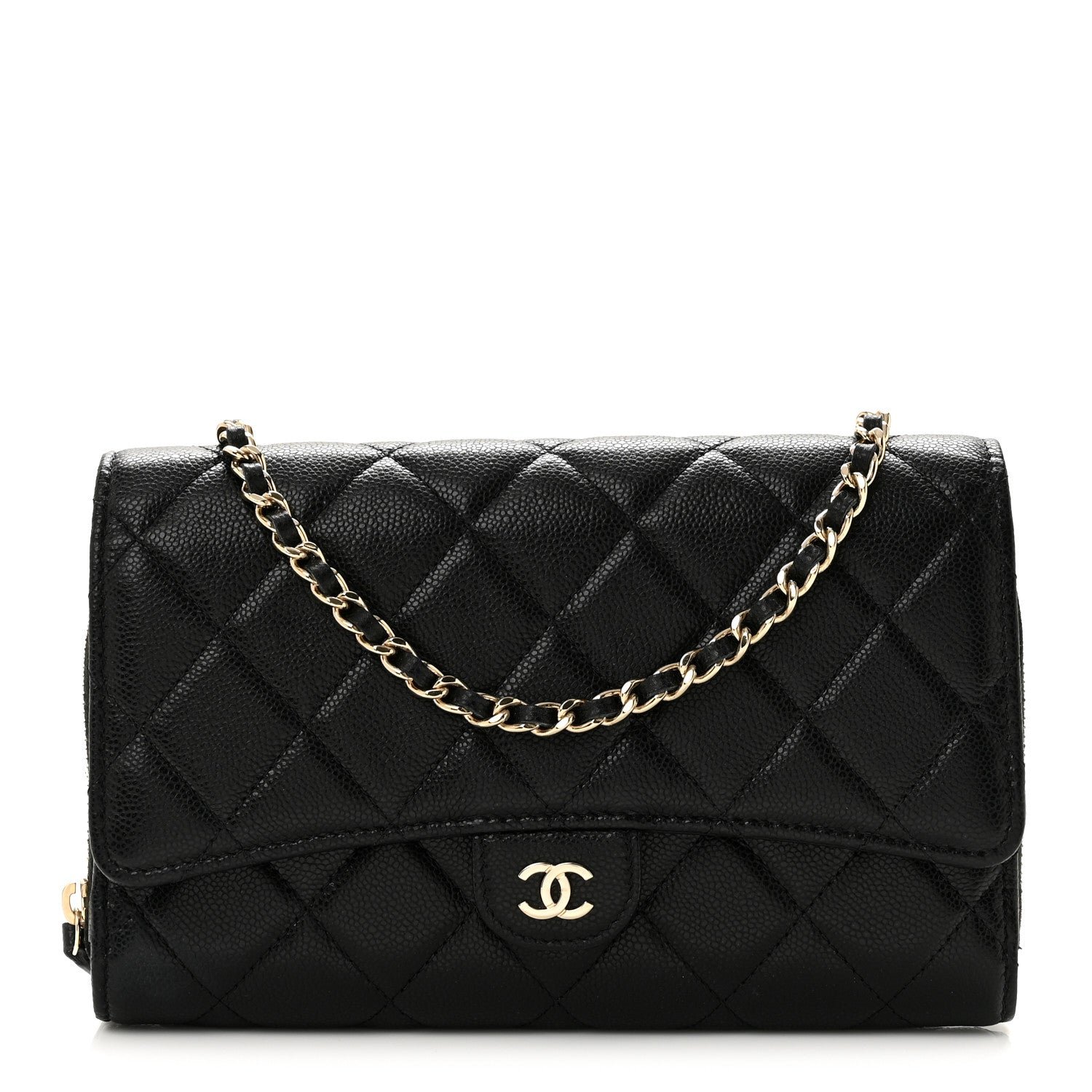 Chanel Caviar Quilted Phone Holder Wallet on Removable Chain Black
