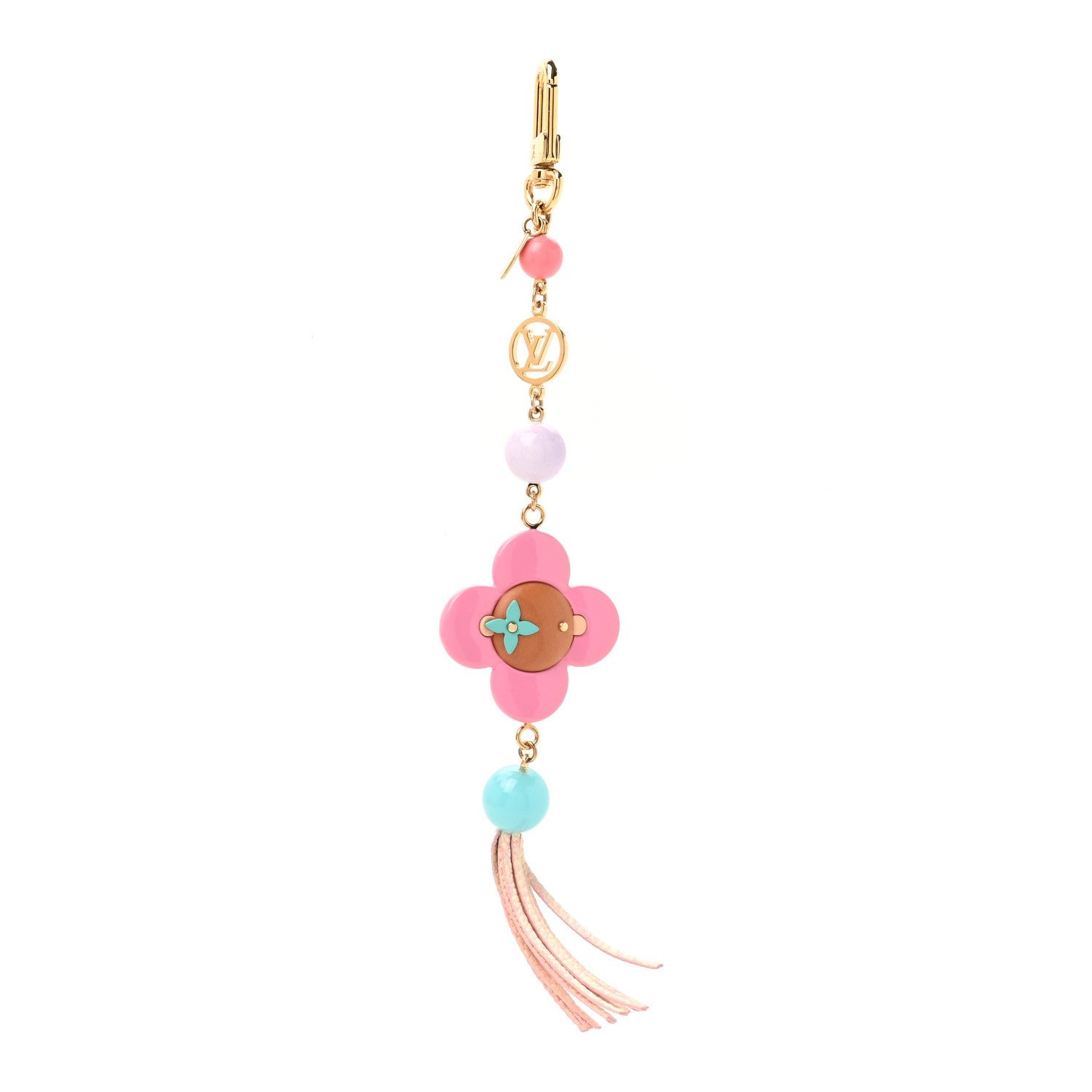 Louis Vuitton Resin Wood Vivienne Bag Charm Fuchsia Ecru White Caramel