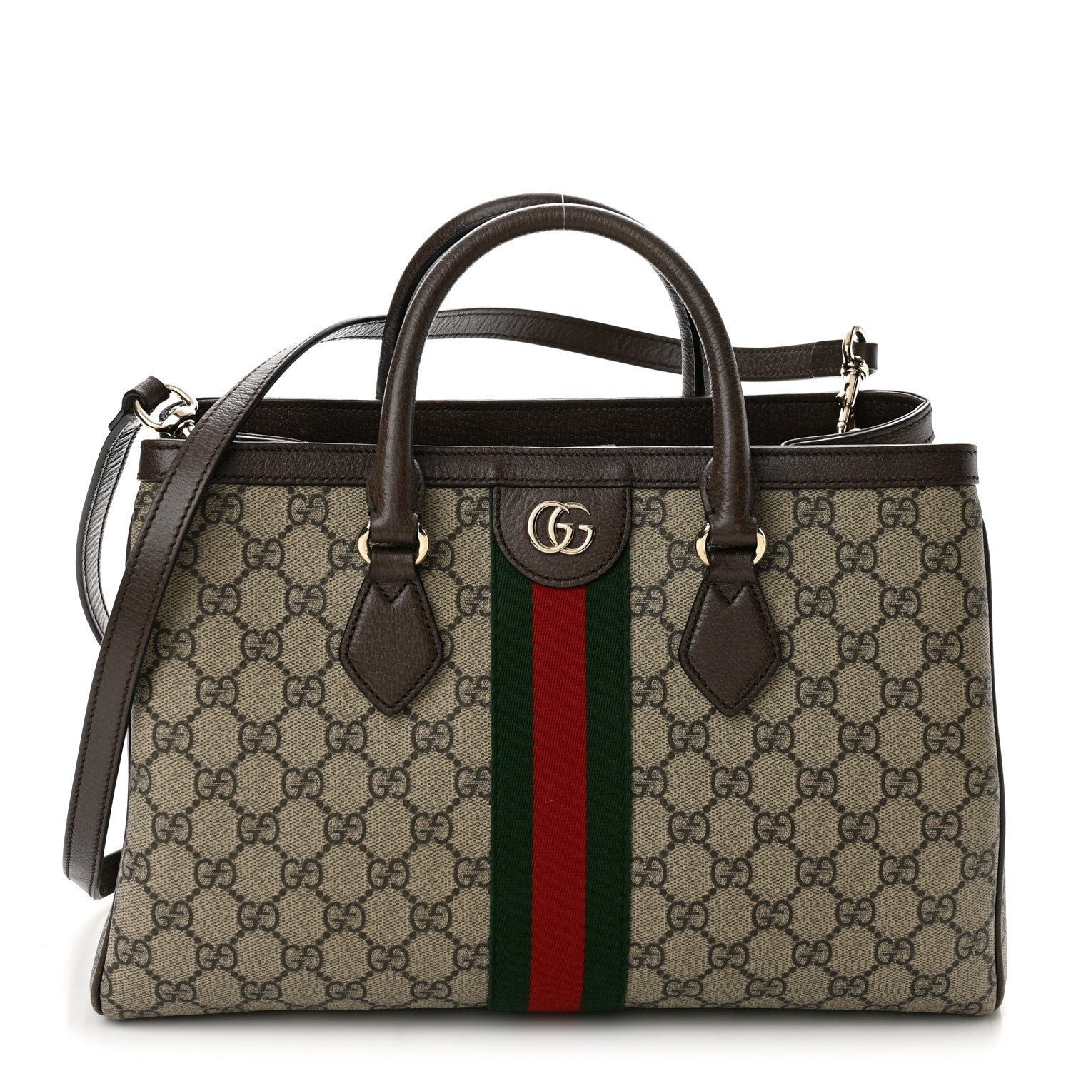 Gucci GG Supreme Monogram Web Medium Ophidia Tote Bag Brown