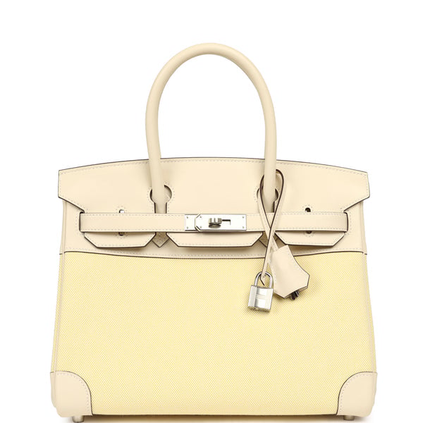 Hermes Birkin 30 Nata Swift and Jaune Poussin Toile H Canvas Palladium Hardware