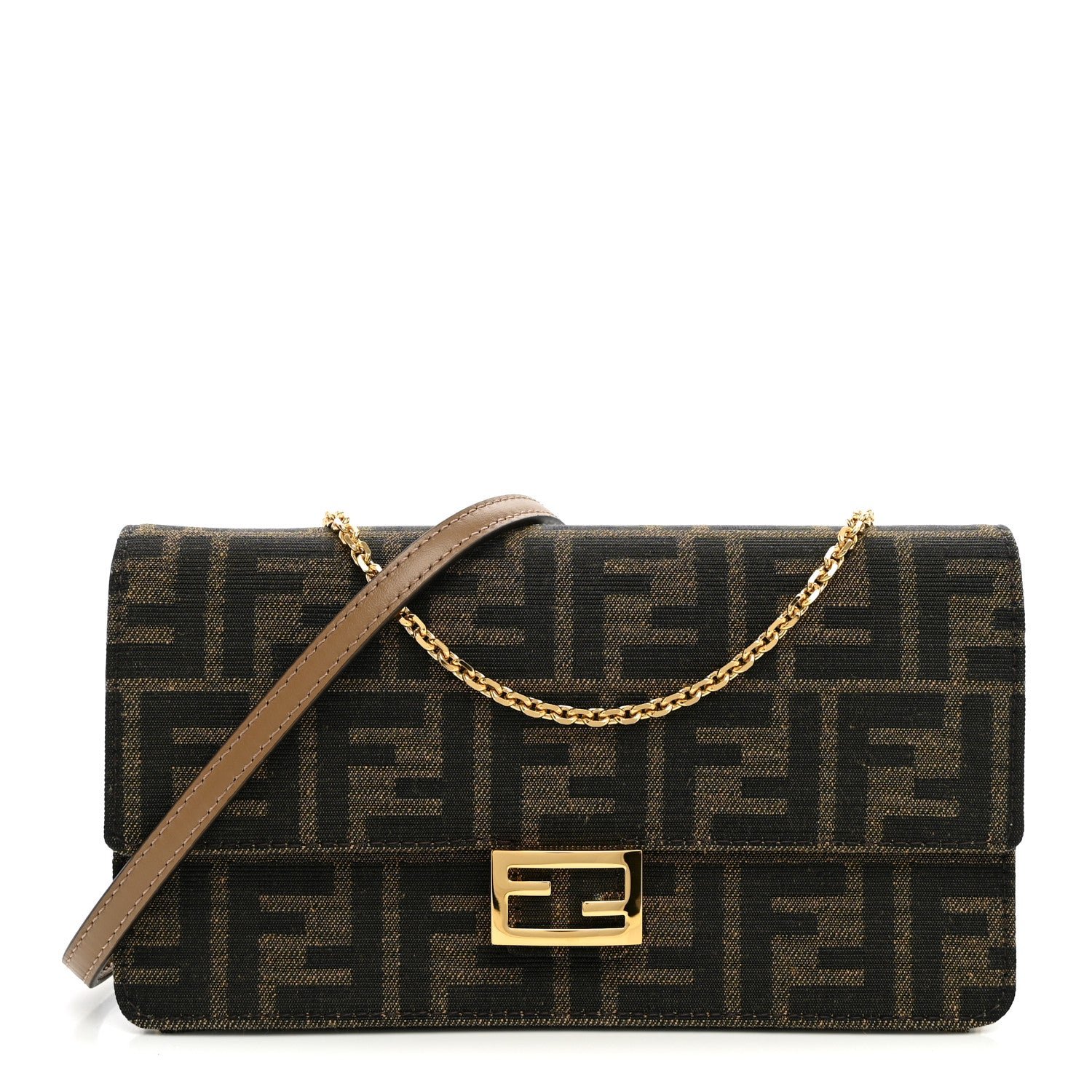 Fendi Fabric Jacquard FF 1974 Wallet On Chain Tobacco Moro