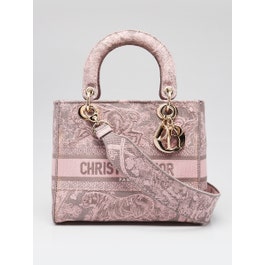 Dior Christian Dior Pink/Grey Toile de Jouy Medium Lady D-Lite Bag