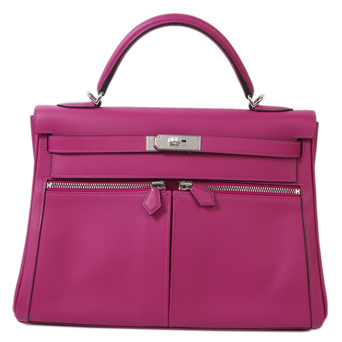HERMÈS HSS Special Order Kelly Lakis 32 handbag in Rose Purple Swift leather with Palladium hardware