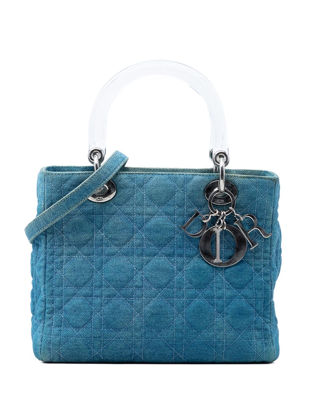 1999 Medium Denim Cannage Acrylic Handles Lady Dior satchel