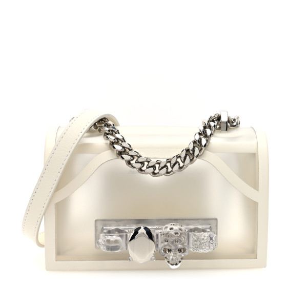 Alexander McQueen Calfskin Polyurethane Mini Jeweled Knuckle Satchel Clear White