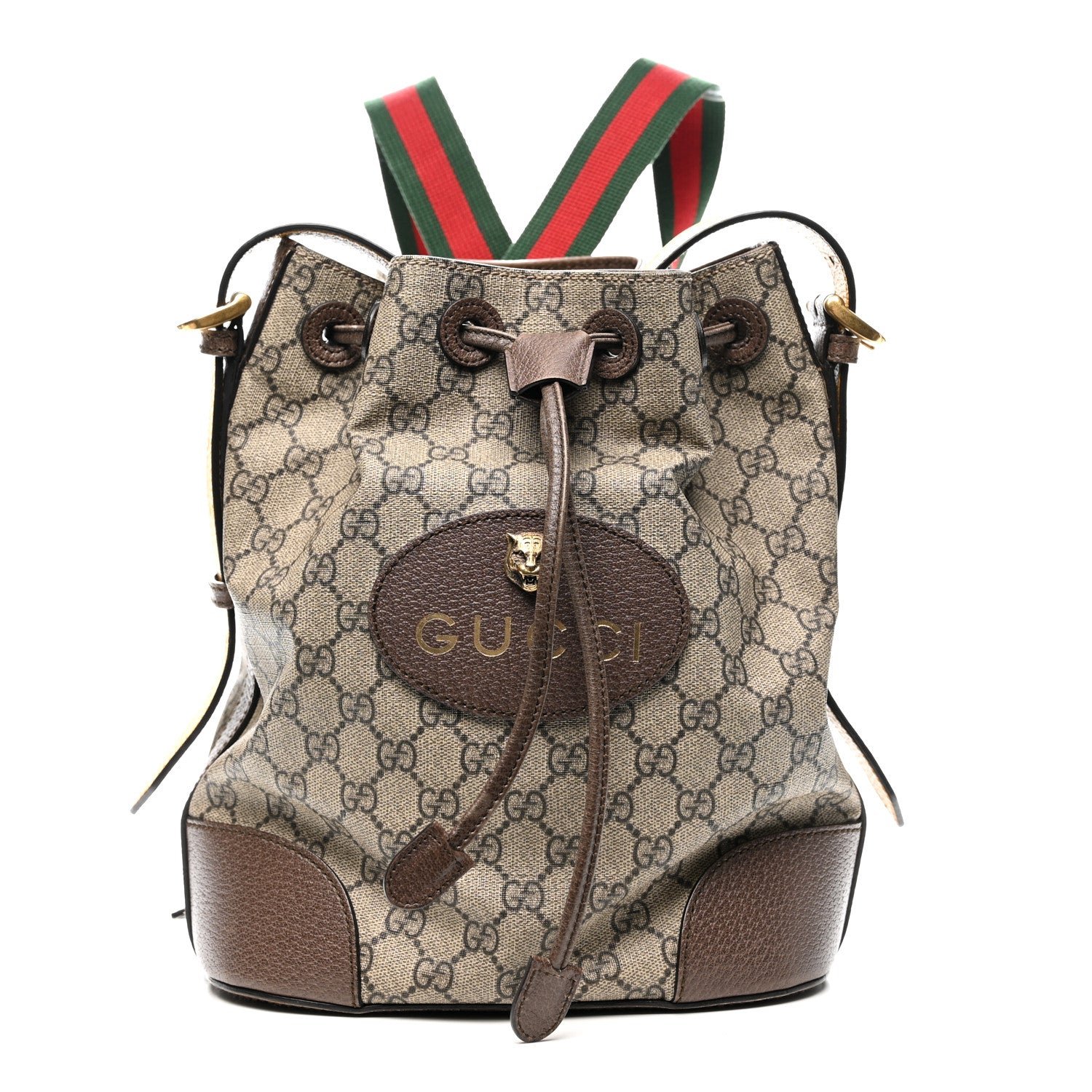 Gucci GG Supreme Monogram Neo Vintage Drawstring Bucket Backpack Beige New Acero Crop