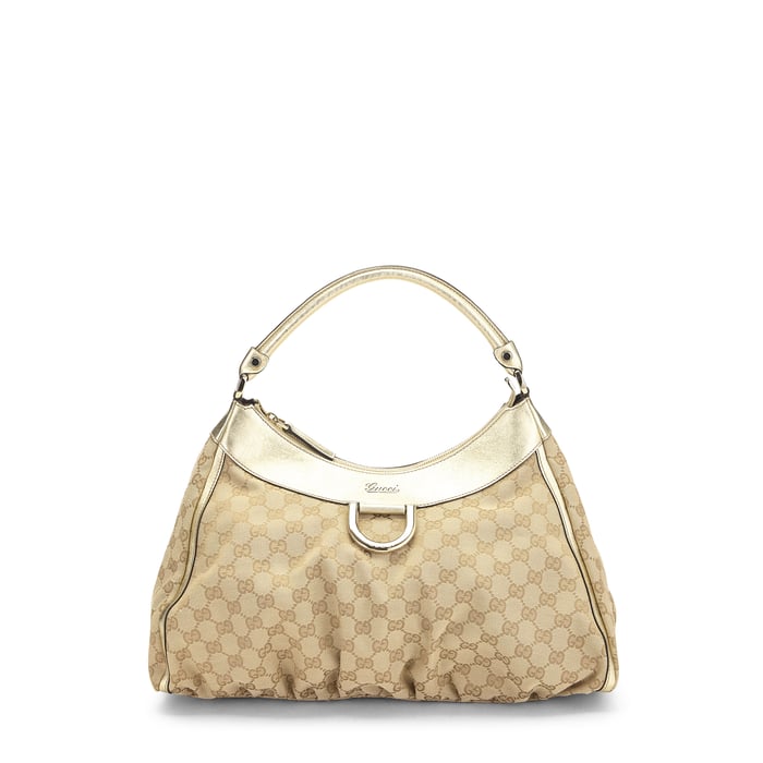 Gucci Gold Original GG Canvas D-Ring Abbey Shoulder Bag