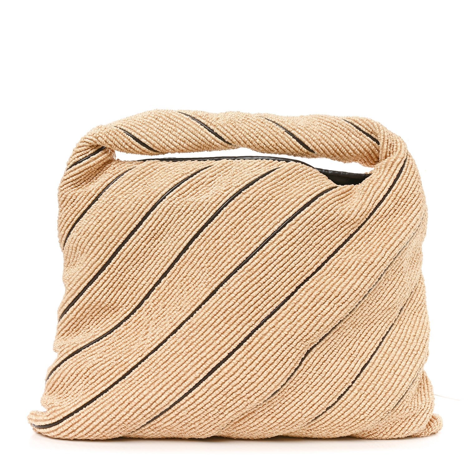 Bottega Veneta Raffia Striped Large Hop Natural Fondant