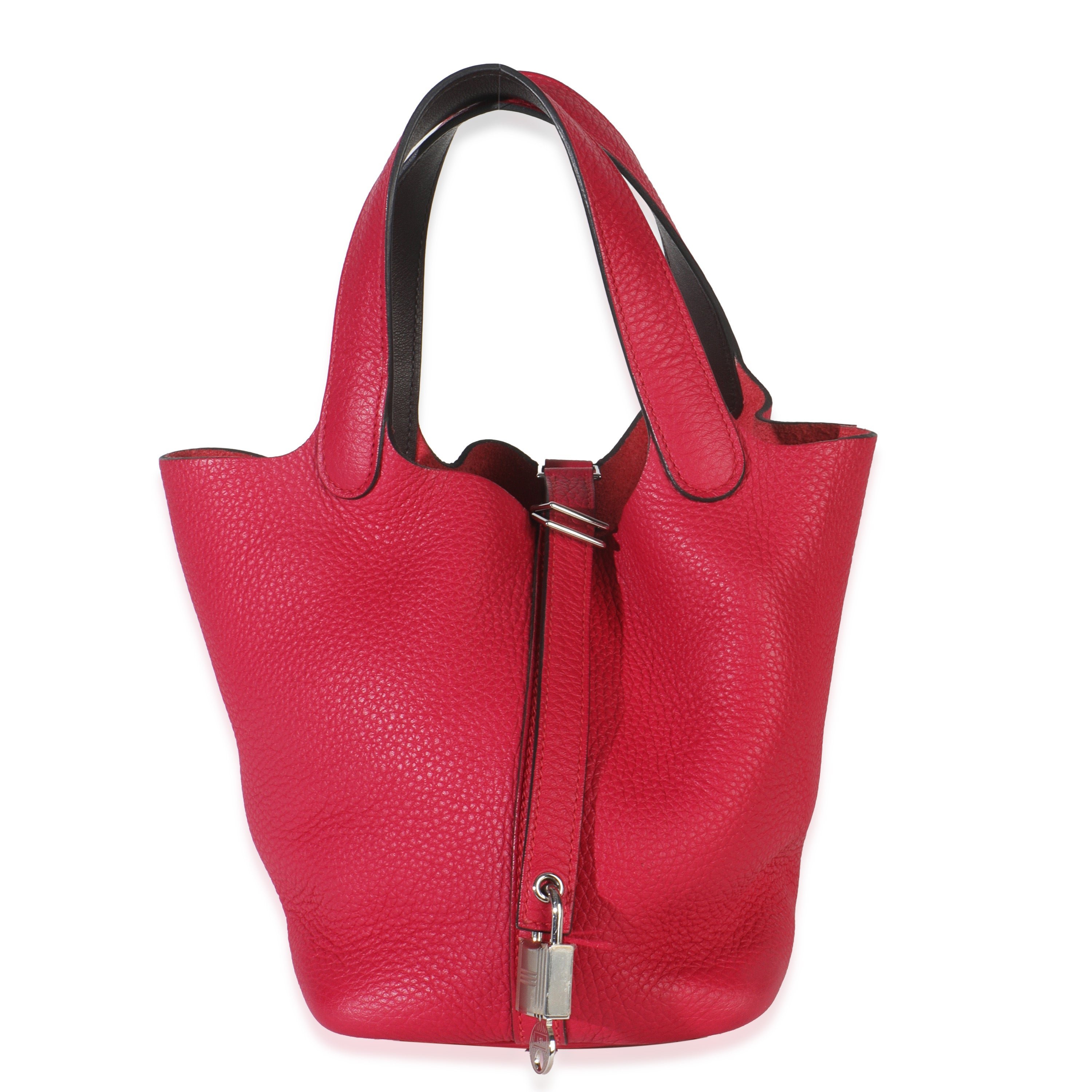 Hermes Framboise Rouge Sellier Clemence Eclat Picotin 18 PHW