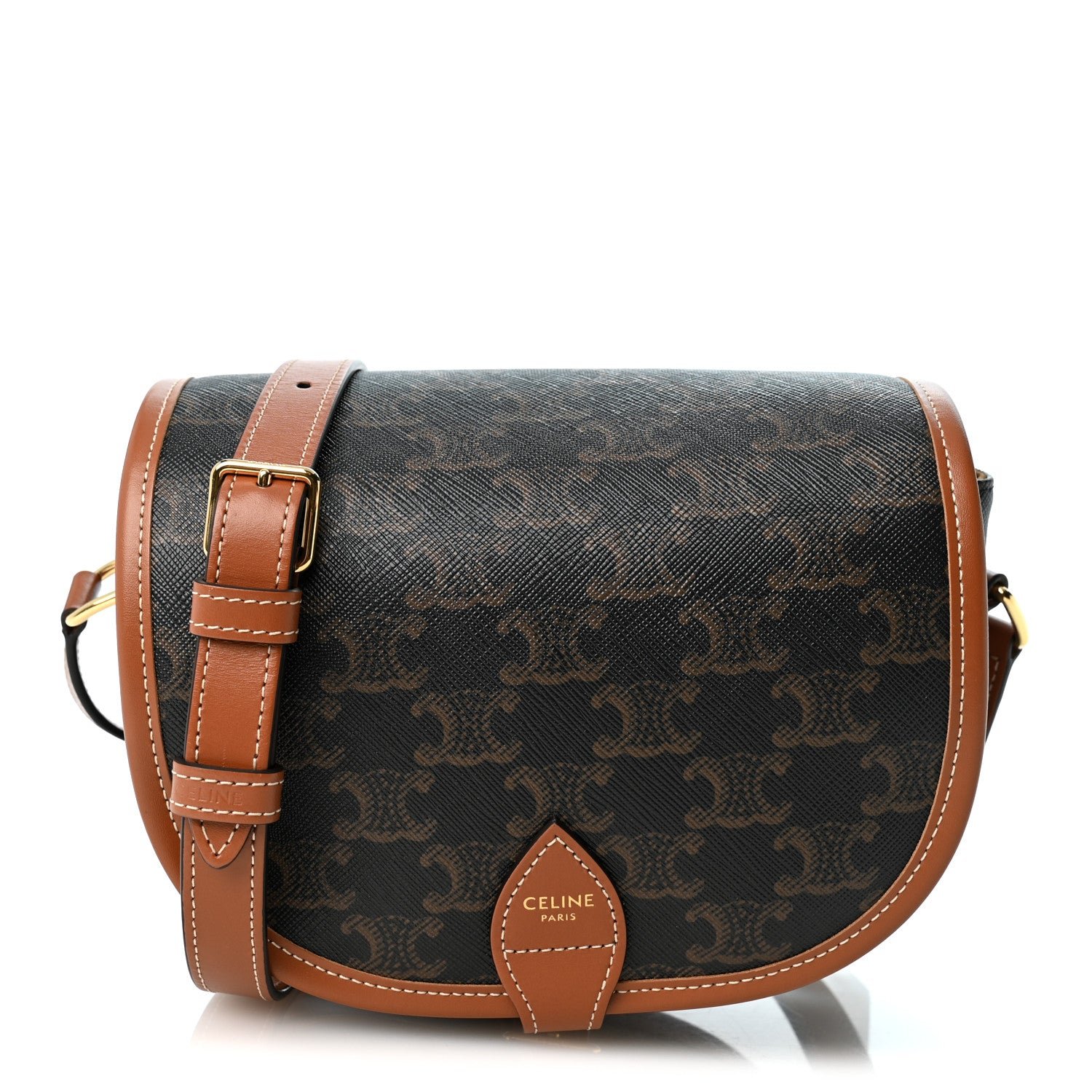 Celine Triomphe Canvas Medium Folco Bag Tan