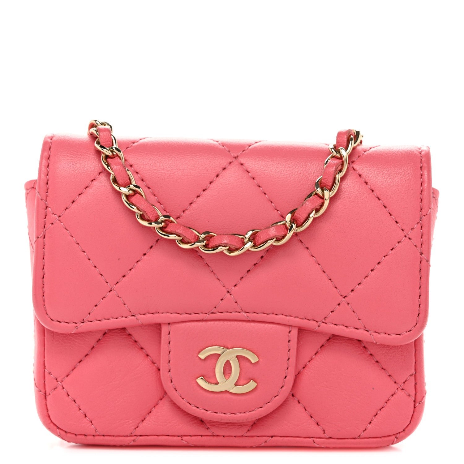 Chanel Lambskin Quilted Mini Chain Belt Bag Pink