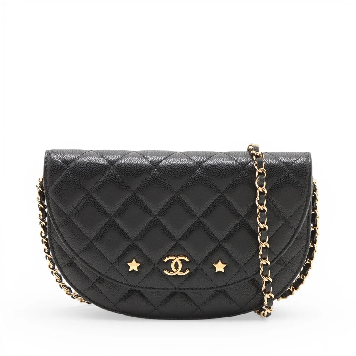 Chanel Matelasse Caviar Skin Chain Shoulder Bag Star Black Gold Metal Fittings r