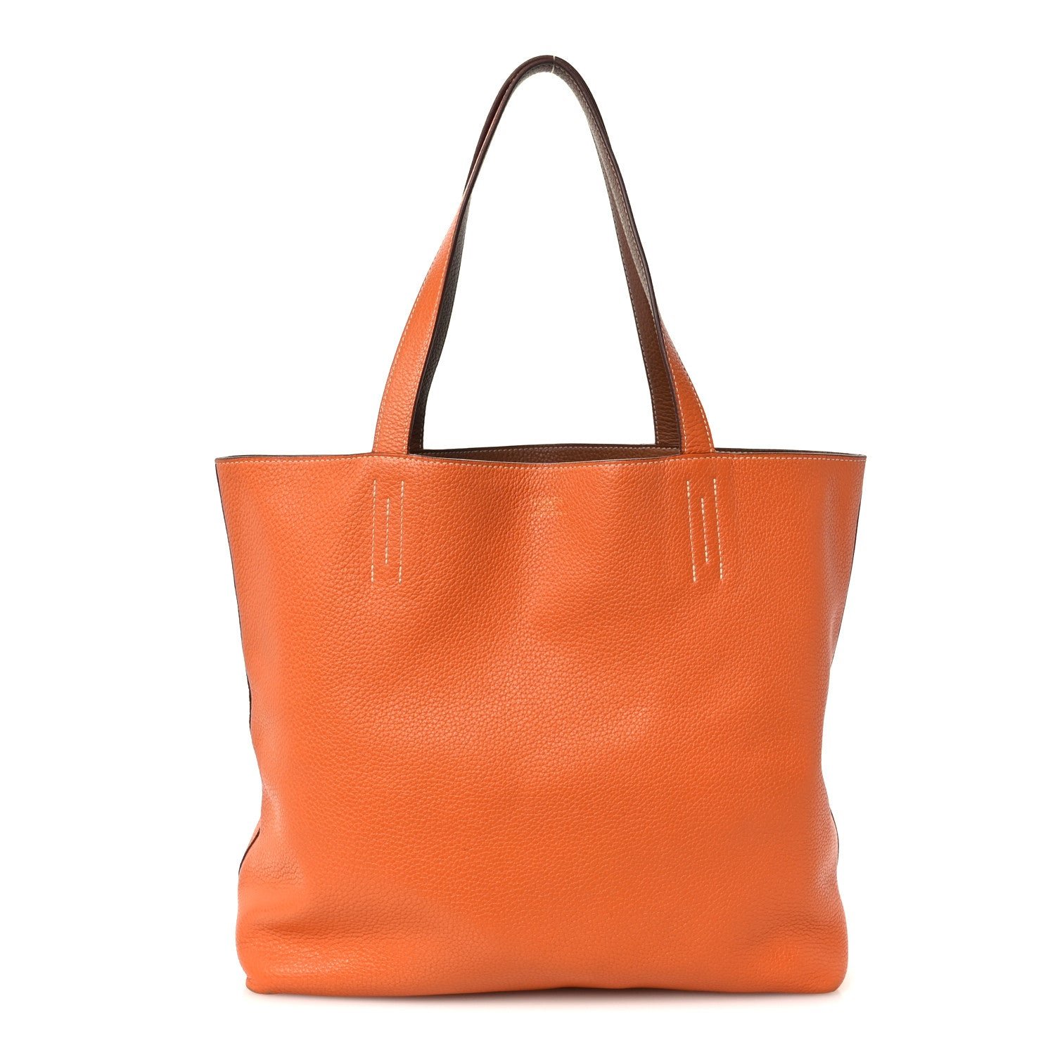 Hermes Taurillon Clemence Double Sens 45 Reversible Tote Orange Gold