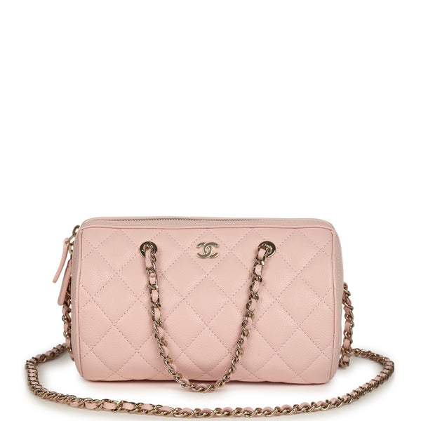 Chanel Mini Timeless Classic Barrel Bag with Chain Light Pink Shiny Caviar Light Gold Hardware