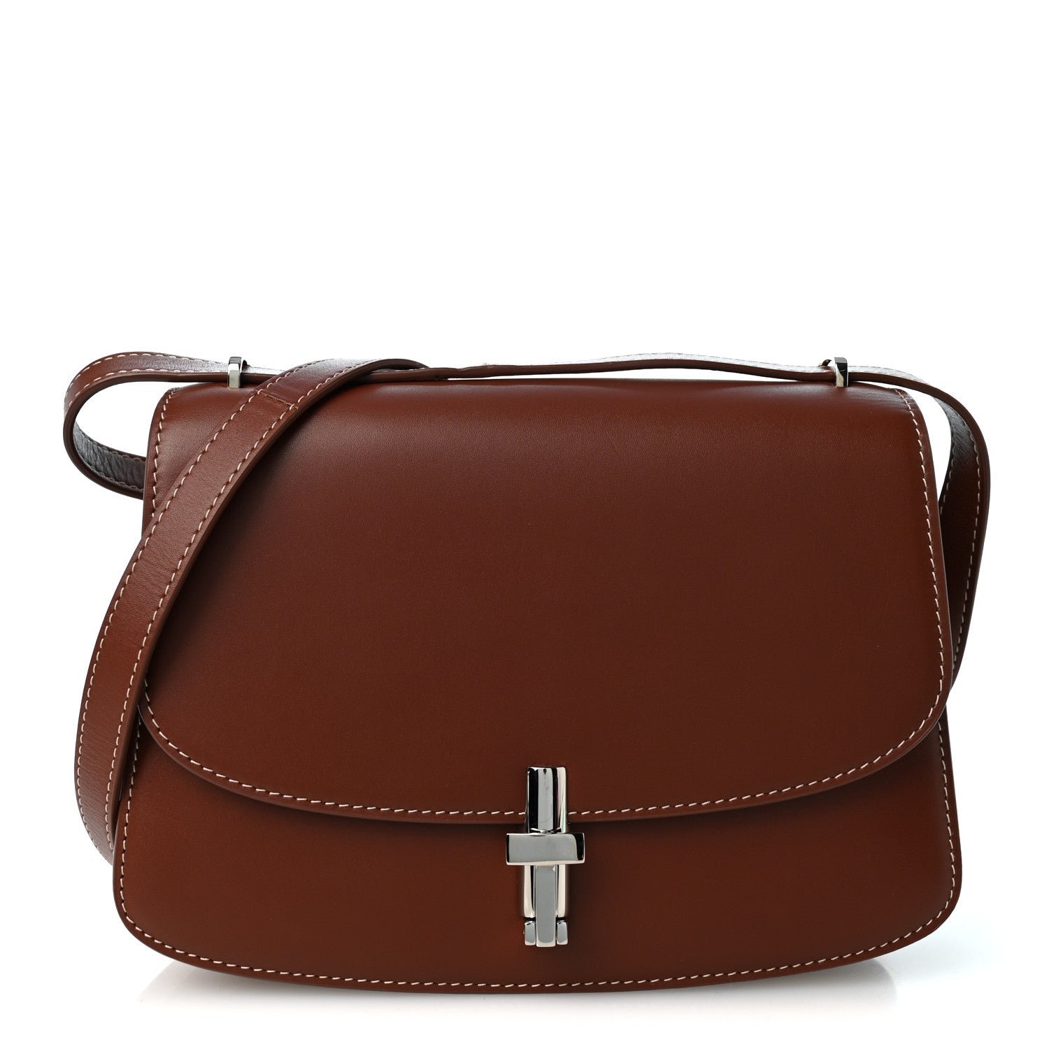 The Row Polished Saddle Calfskin The Sofia 8.75 Crossbody Cherry Wood