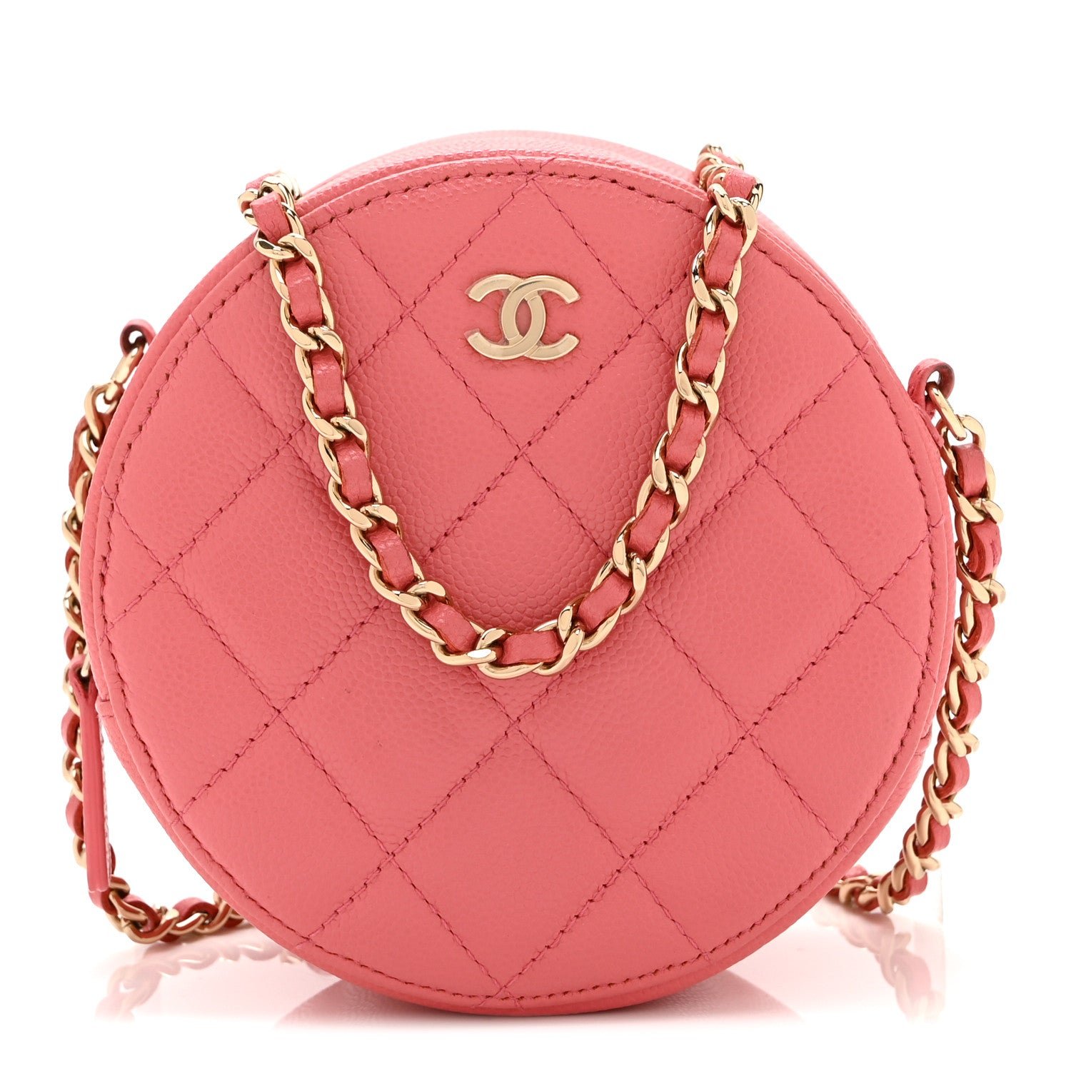 Chanel Caviar Quilted Round Clutch With Chain Pink