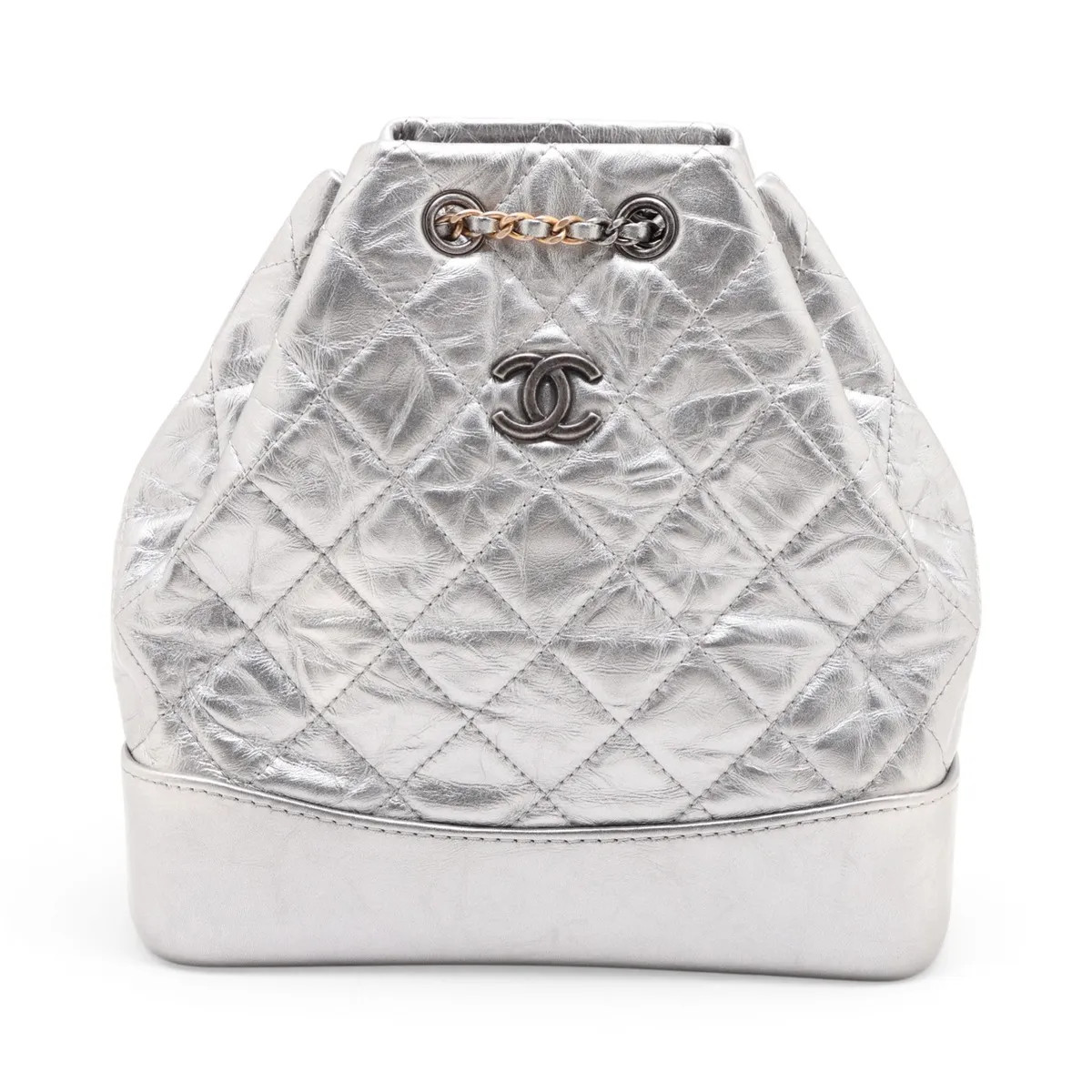 Chanel Gabrielle Doo Chanel Vintage calf Chain Backpack Silver Gold x Silver Met