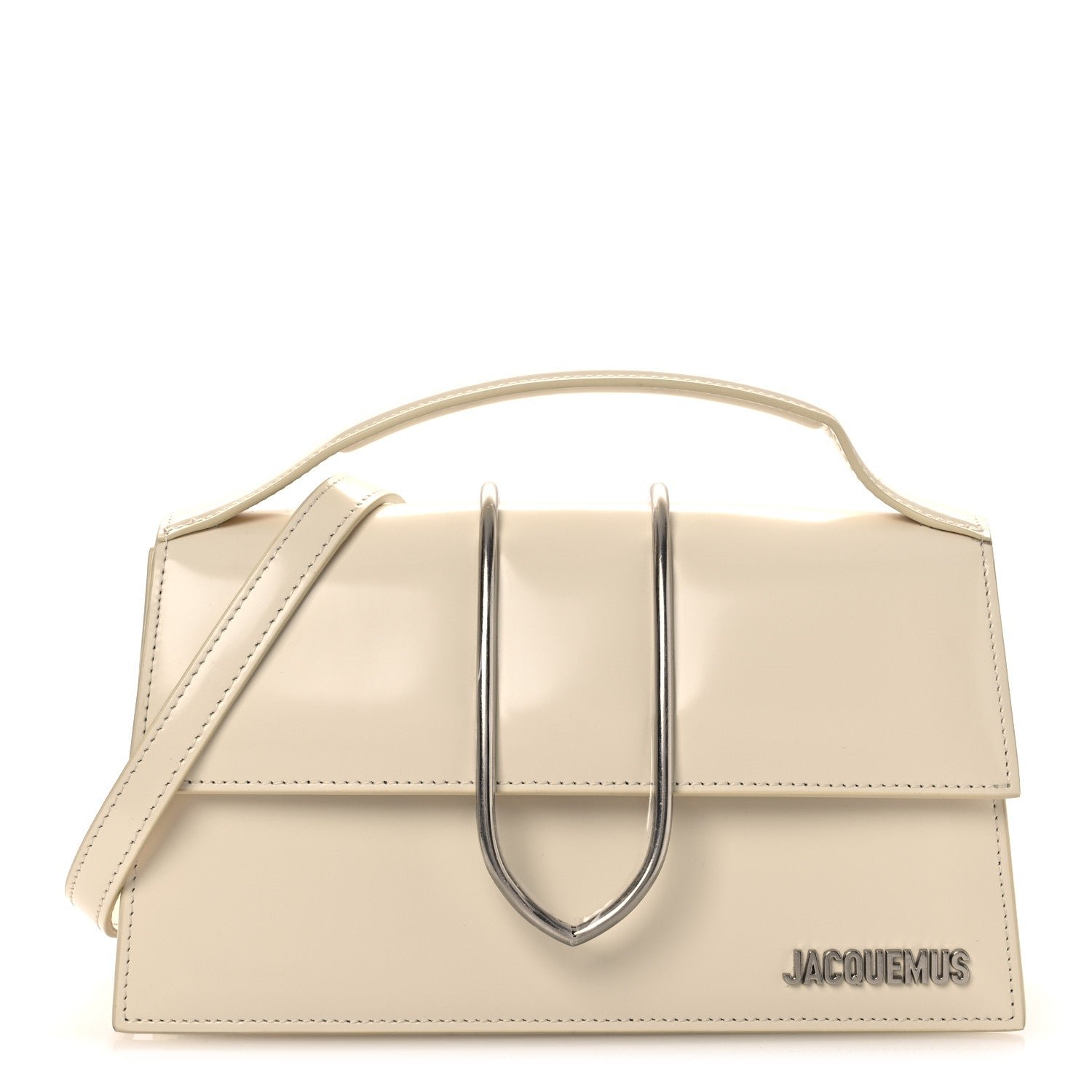 Jacquemus Jacquemus Smooth Calfskin Metal Flap Le Grand Bambino Light Ivory