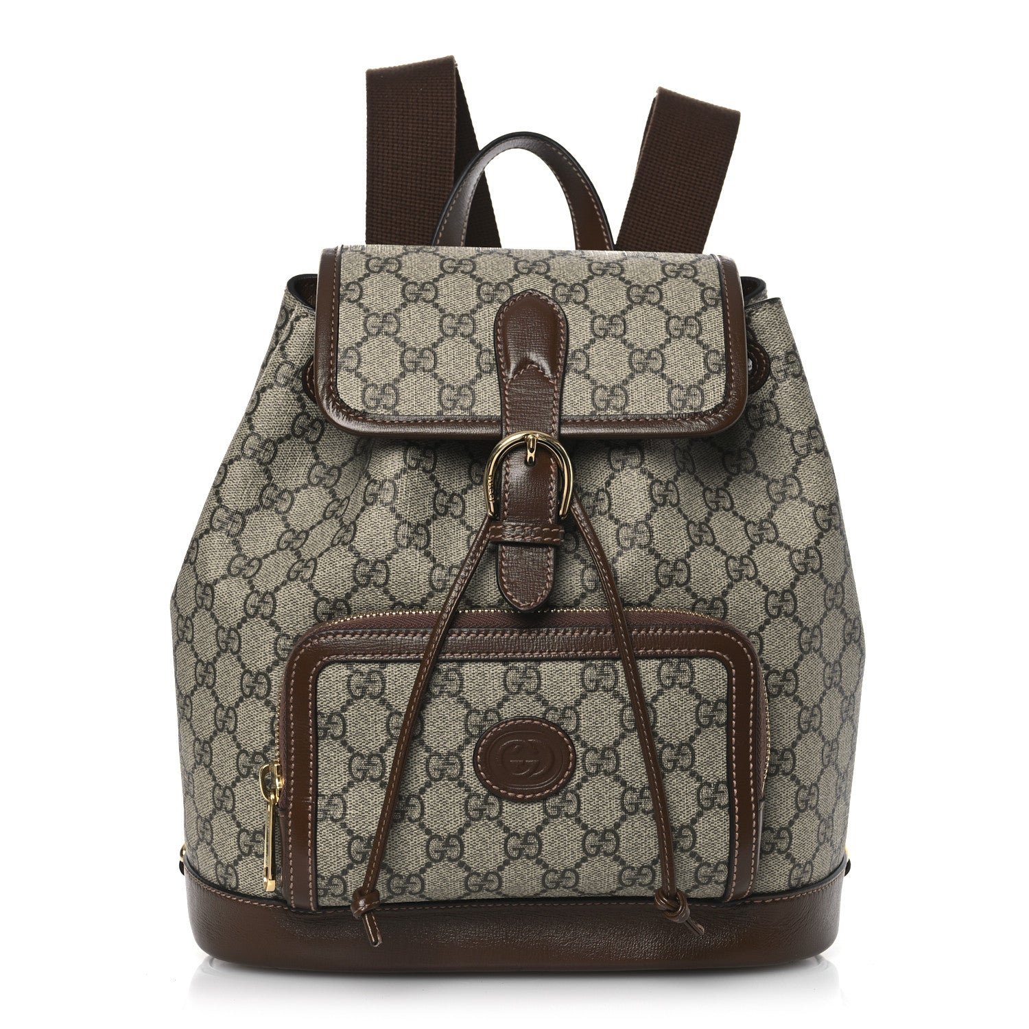 Gucci GG Supreme Monogram Azalea Calfskin Retro Interlocking G Buckle Backpack Beige Ebony Brown Sugar