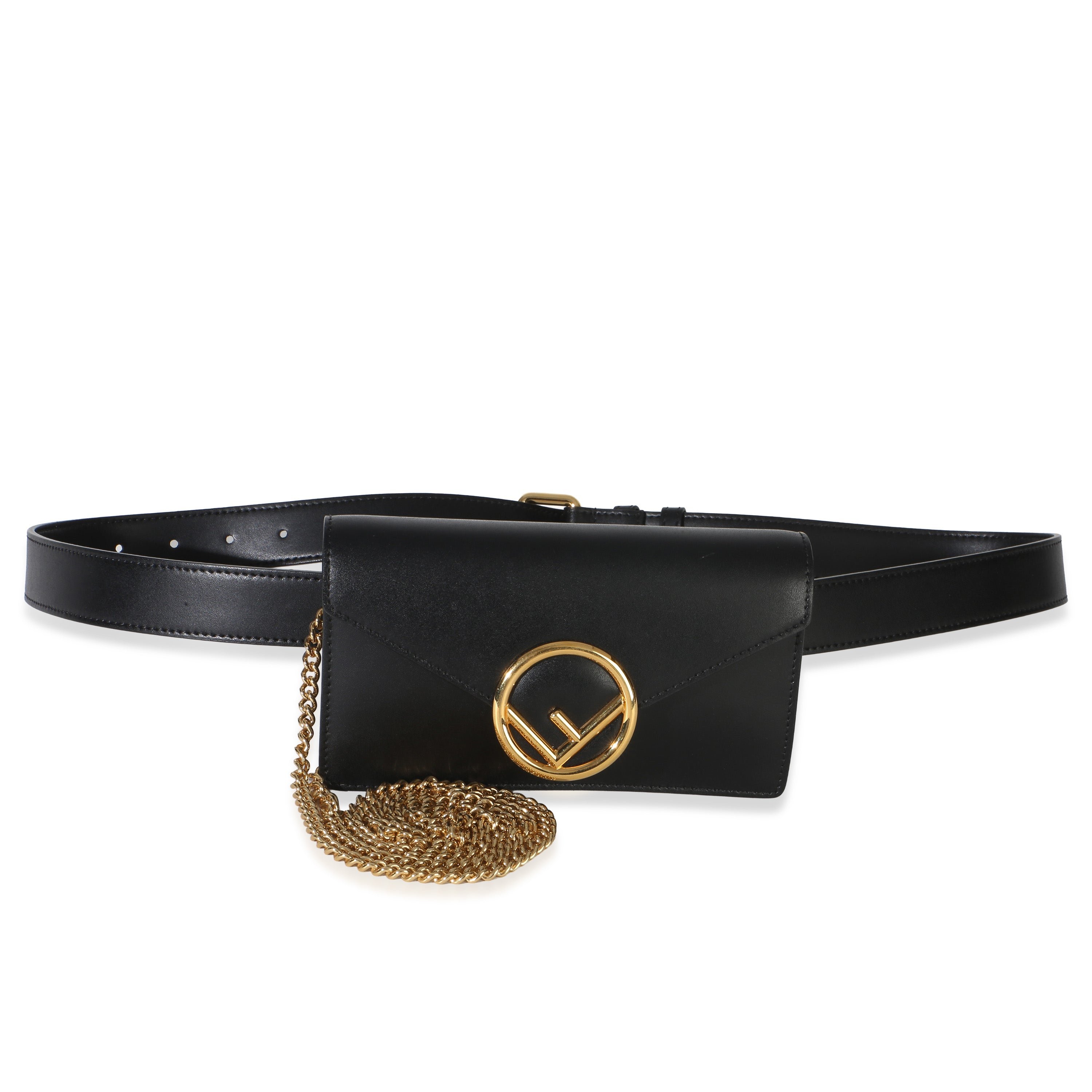 Fendi Black Vitello Liberty F is Fendi Belt Bag With Chain