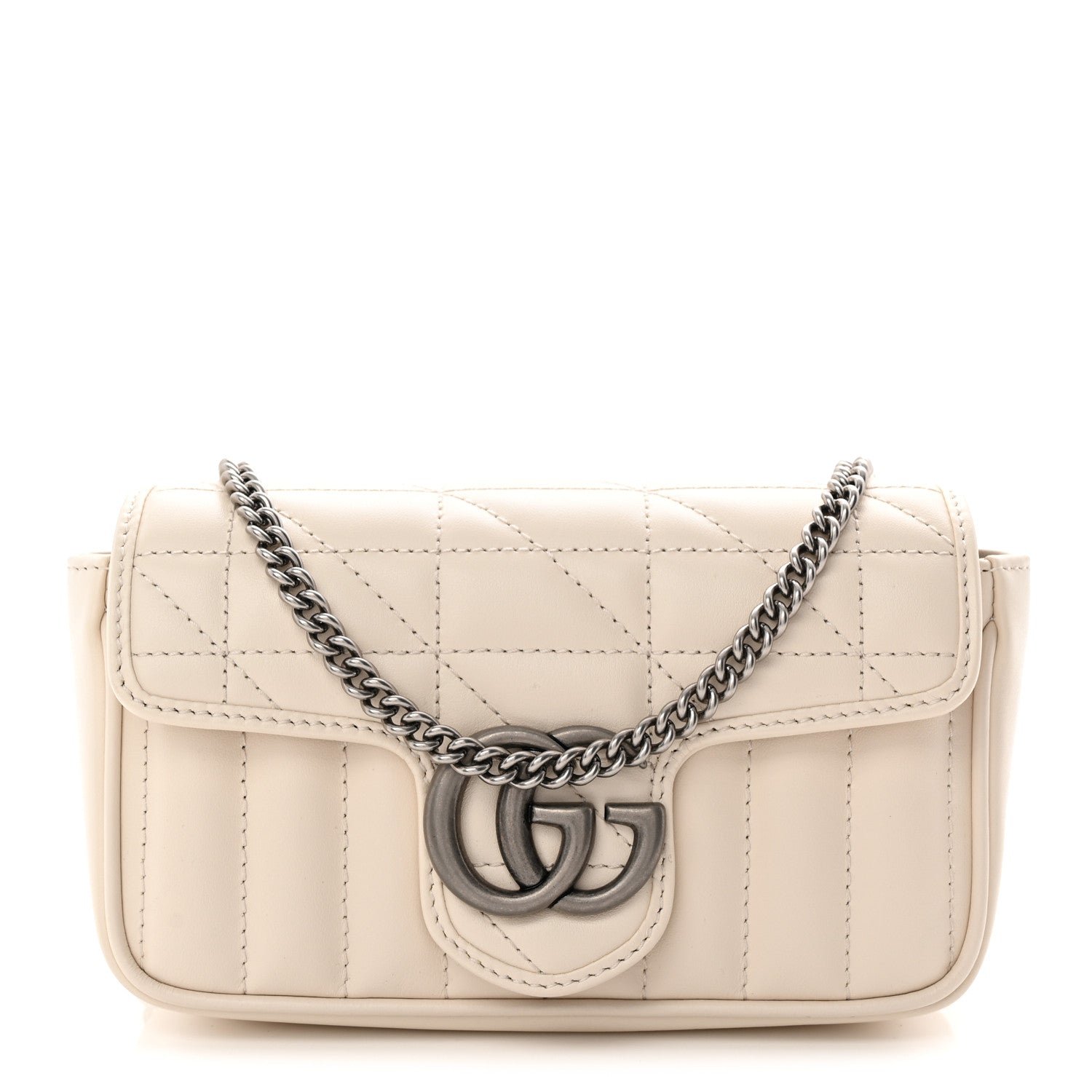 Gucci Calfskin Matelasse Aria Super Mini GG Marmont Shoulder Bag Mystic White