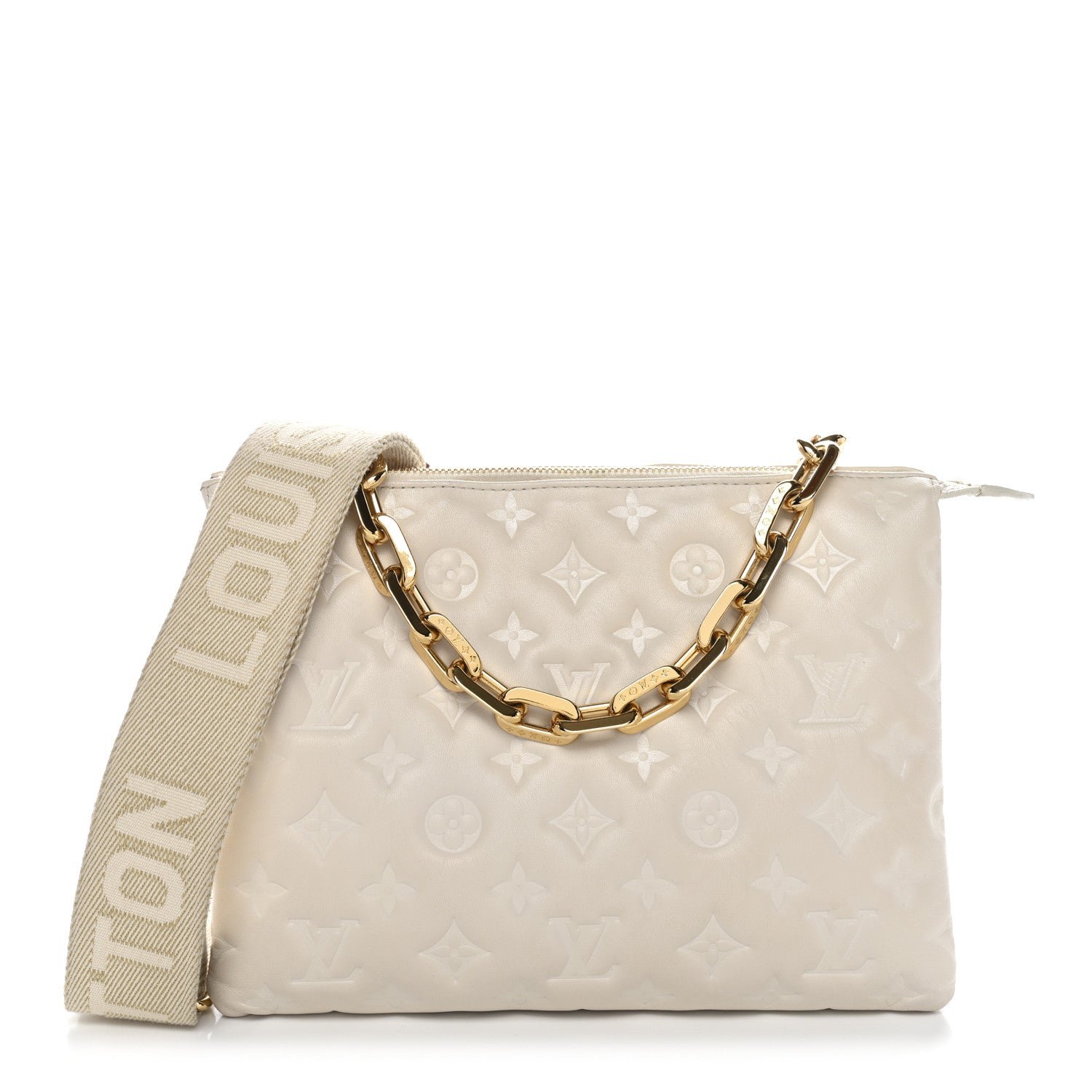 Louis Vuitton Louis Vuitton Lambskin Embossed Monogram Coussin PM Beige Cream