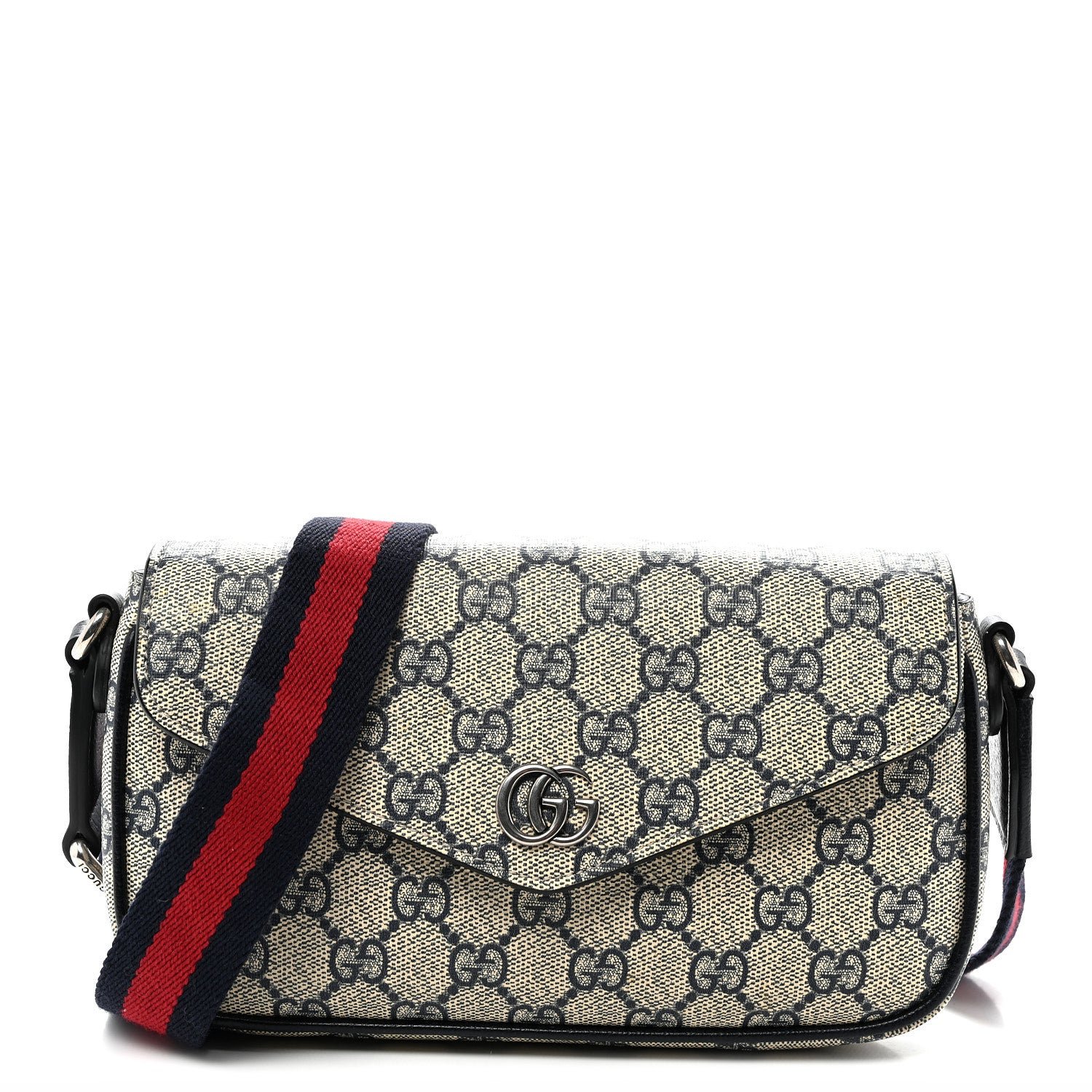 Gucci GG Supreme Monogram Textured Dollar Calfskin Web Mini Ophidia Envelope Shoulder Bag Beige Blue