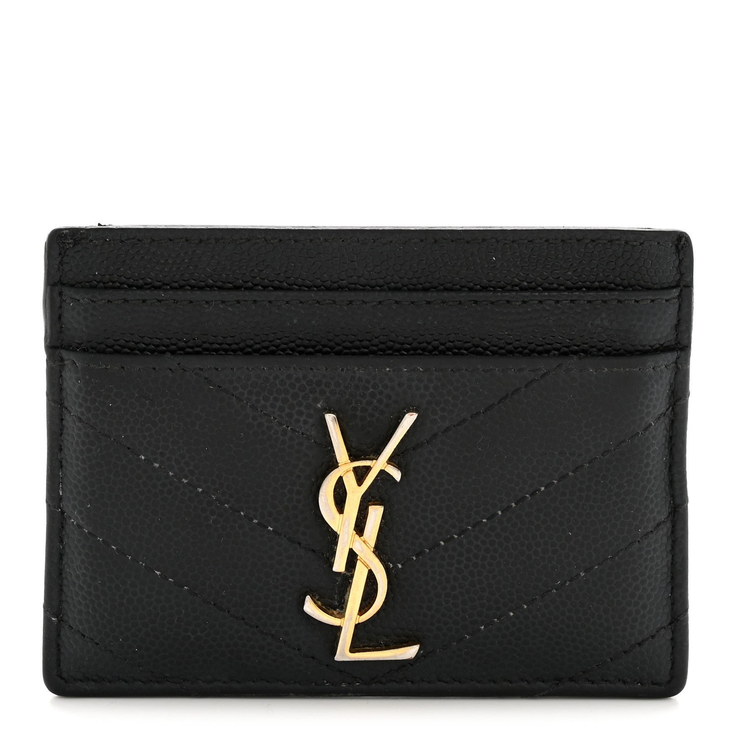 Saint Laurent Grain De Poudre Matelasse Chevron Monogram Credit Card Case Black