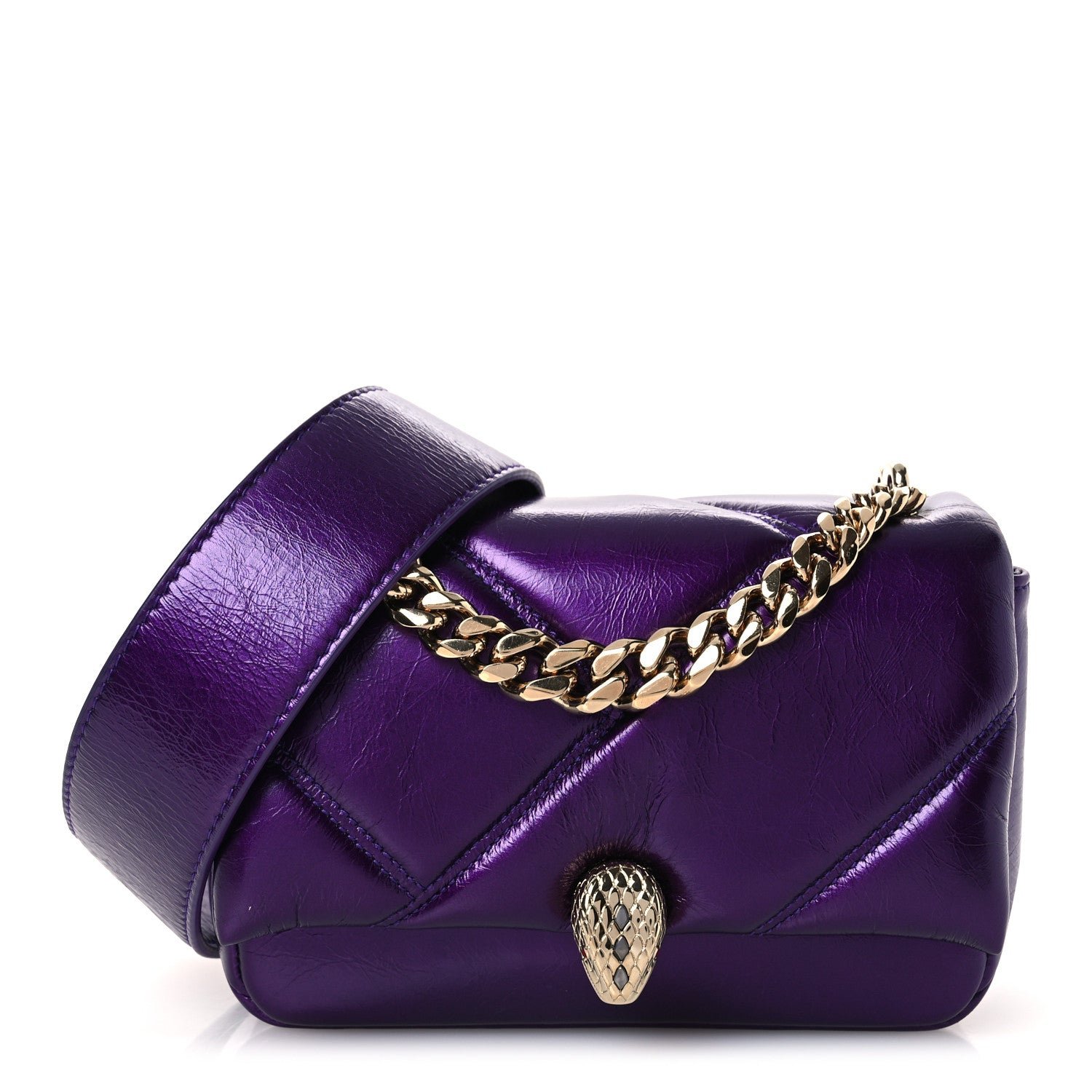Bulgari Metallic Calfskin Matelasse Mini Serpenti Cabochon Crossbody Bag Purple