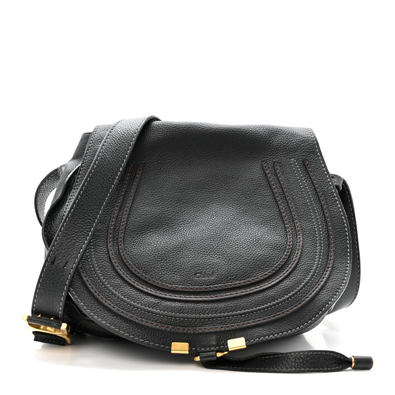 Chloe Grained Calfskin Medium Marcie Saddle Bag Black