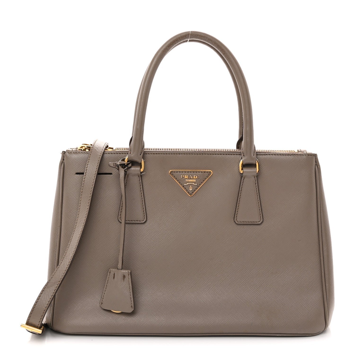 Prada Saffiano Small Galleria Double Zip Tote Argilla