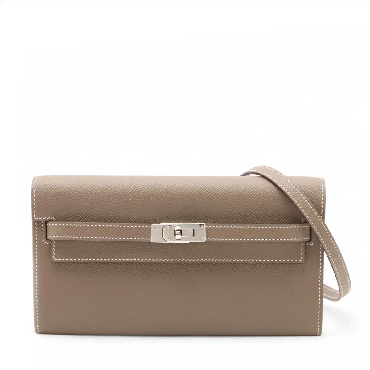 Hermès Kelly Wallet Togo Veau Epsom Etoupe Silver Metal Fittings