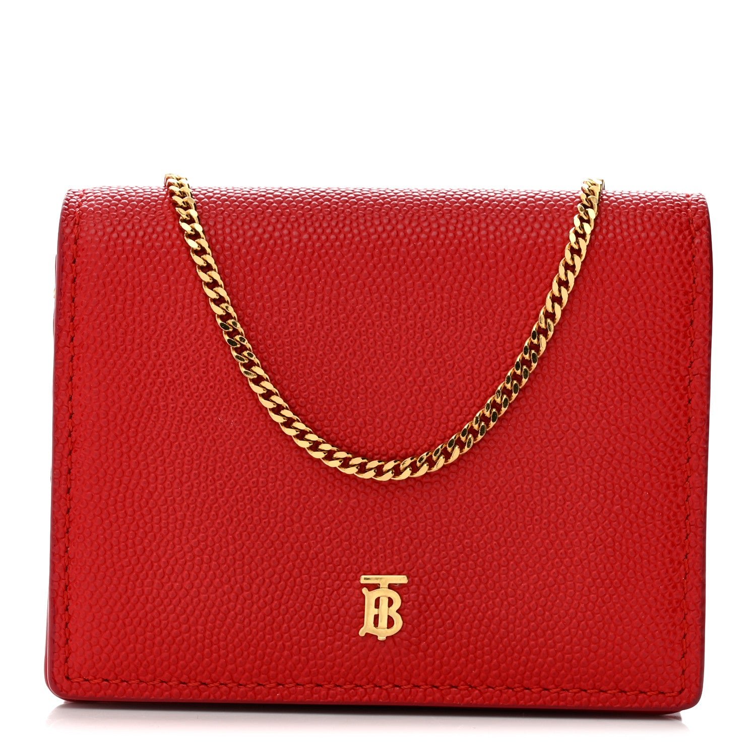 Burberry Grained Calfskin Chain Card Case Red