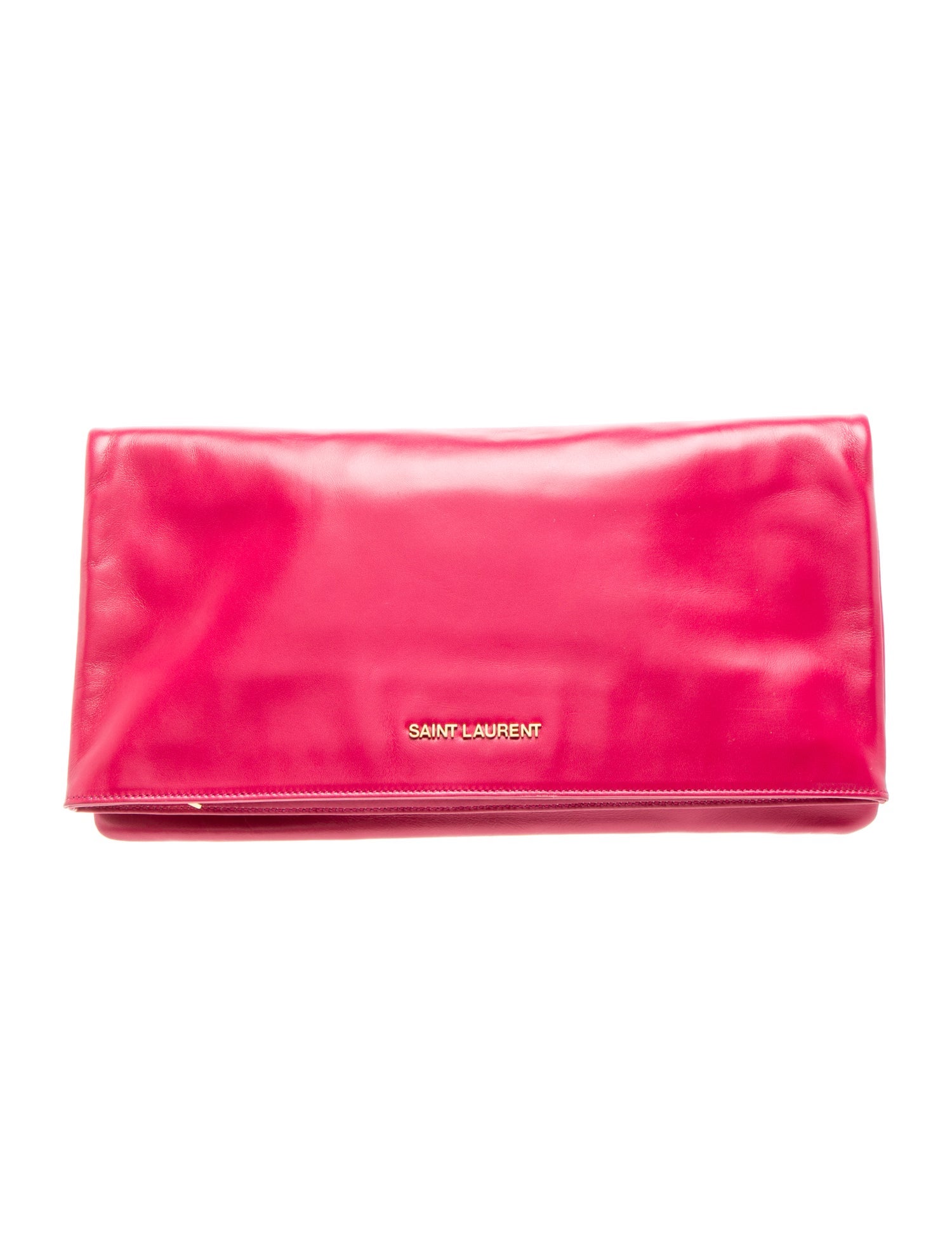 Leather Saint Laurent Paris Letter Fold Over Clutch Zip Bag