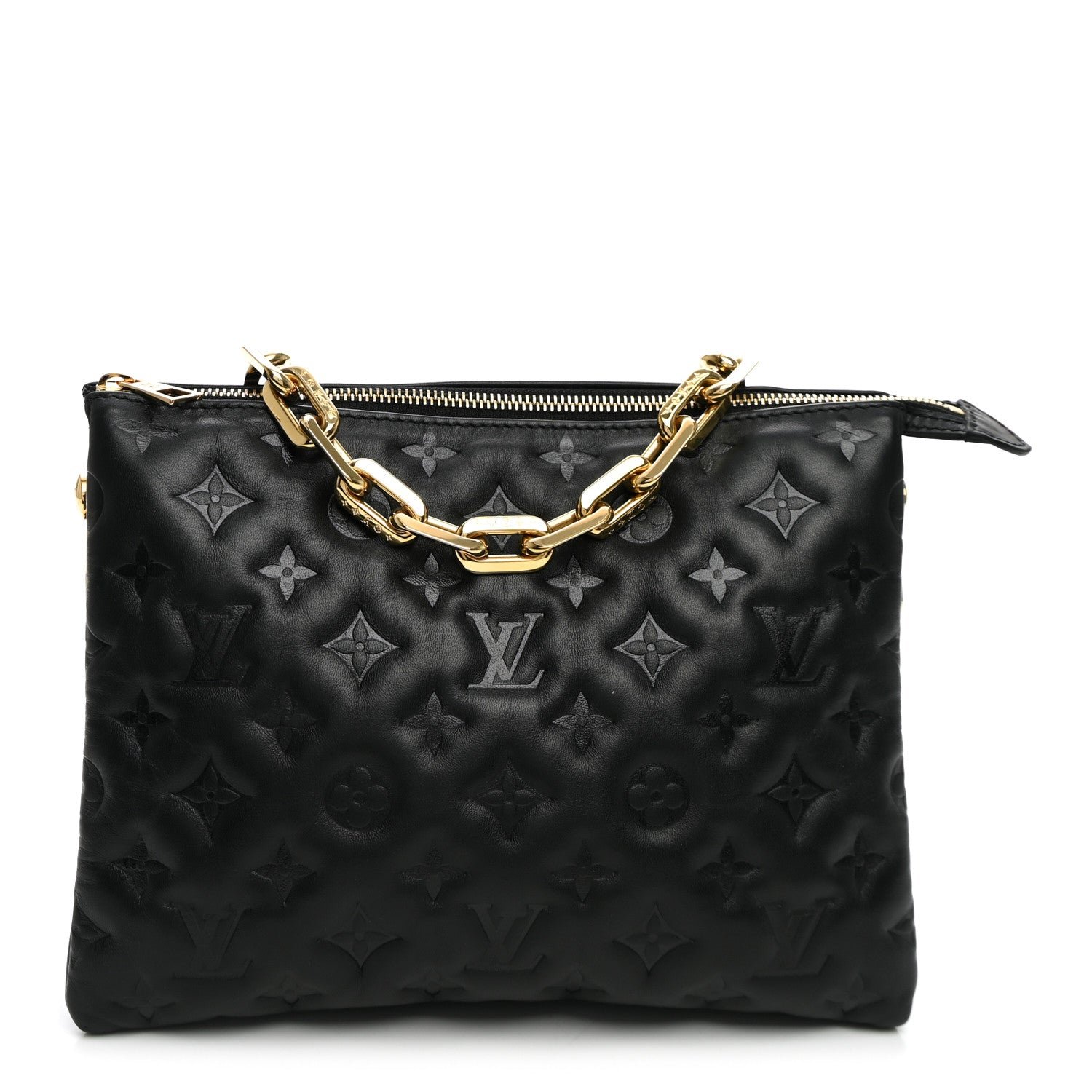 Louis Vuitton Lambskin Embossed Monogram Coussin PM Black