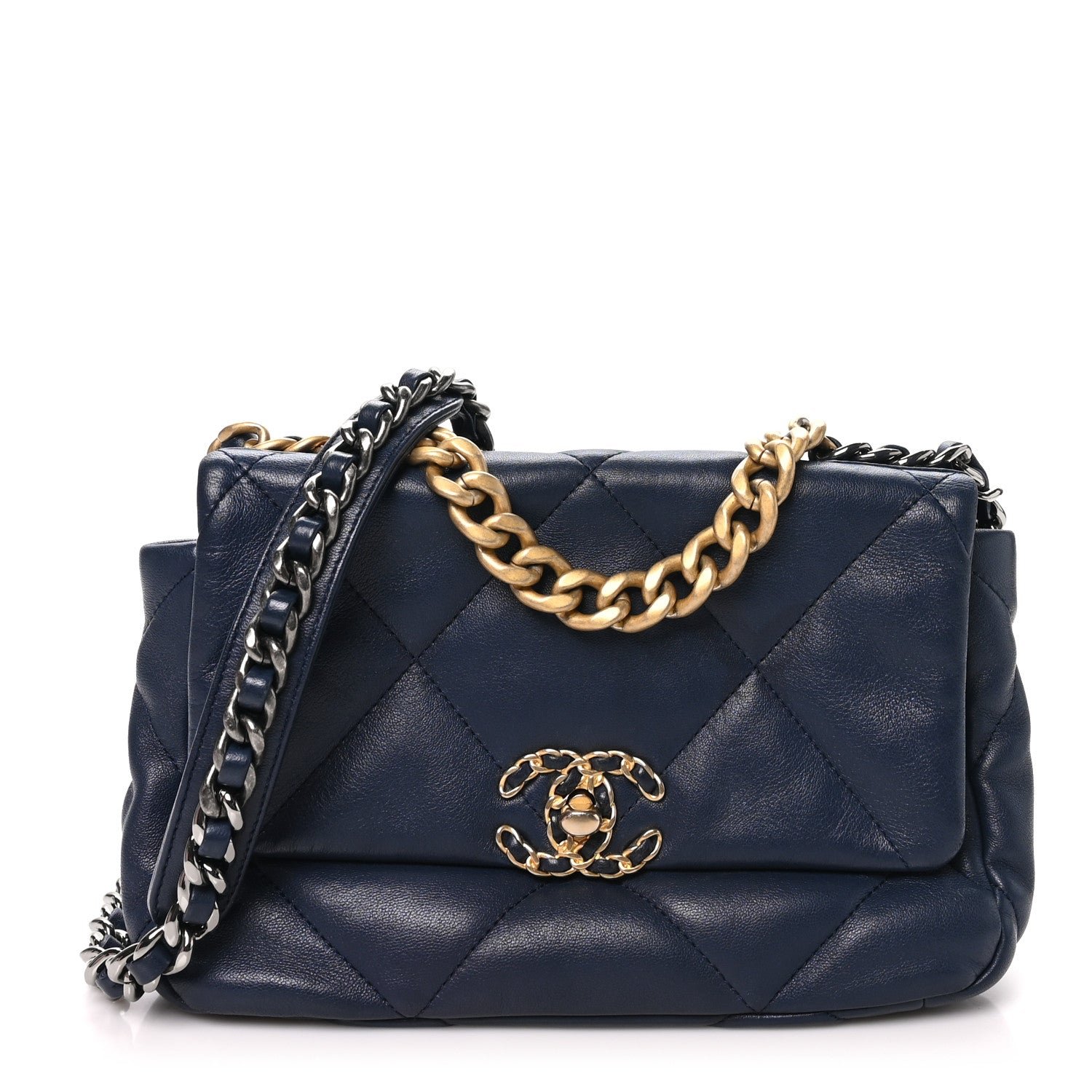 Chanel Goatskin Quilted Medium Chanel 19 Flap Navy Blue