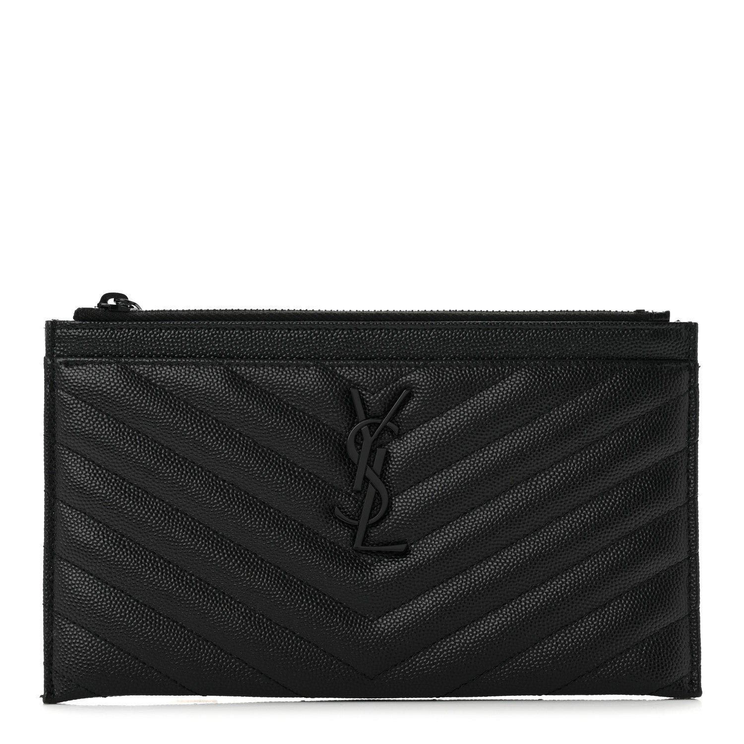 Saint Laurent Grain De Poudre Chevron Monogram Monochrome Bill Pouch Black
