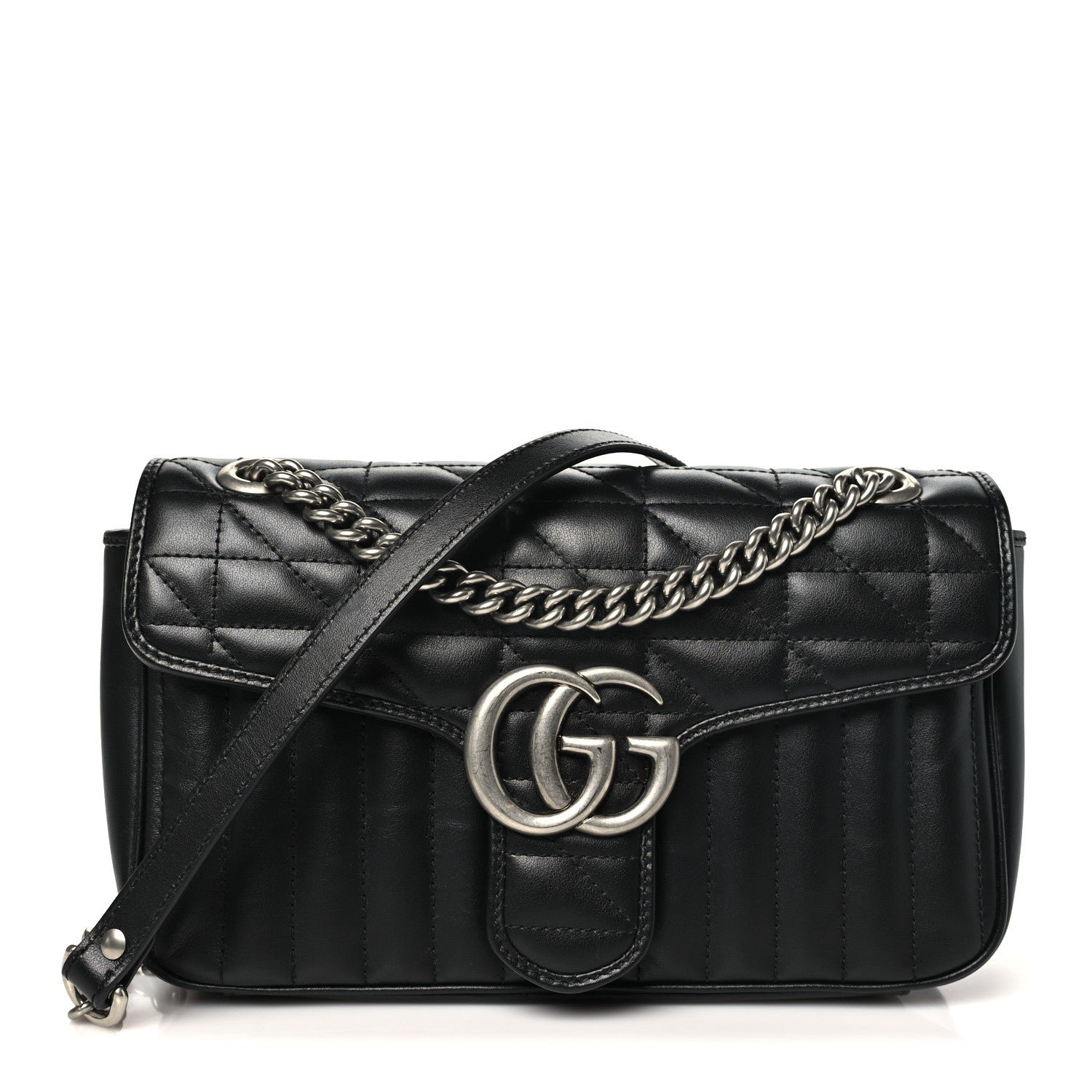 Gucci Calfskin Matelasse Aria Small GG Marmont Shoulder Bag Black