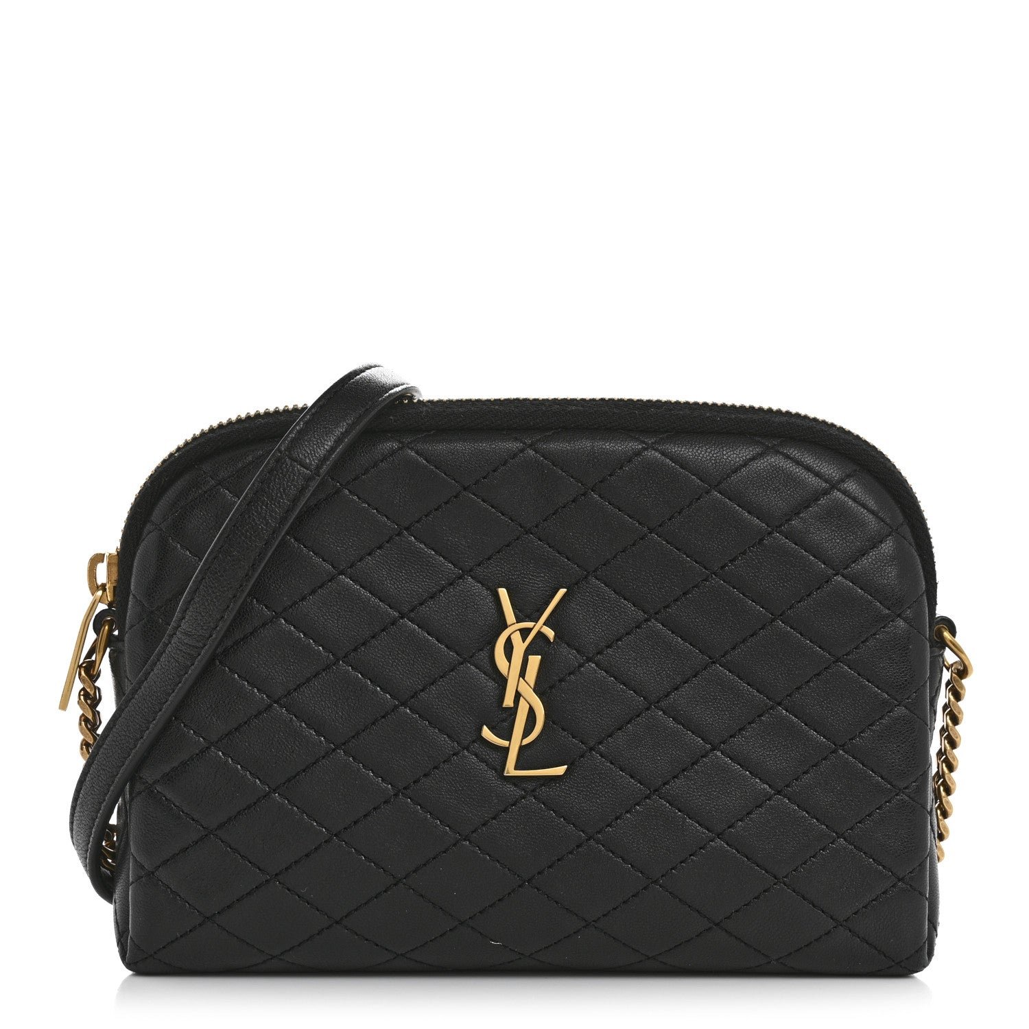 Saint Laurent Lambskin Quilted Gaby Zipped Pouch Black