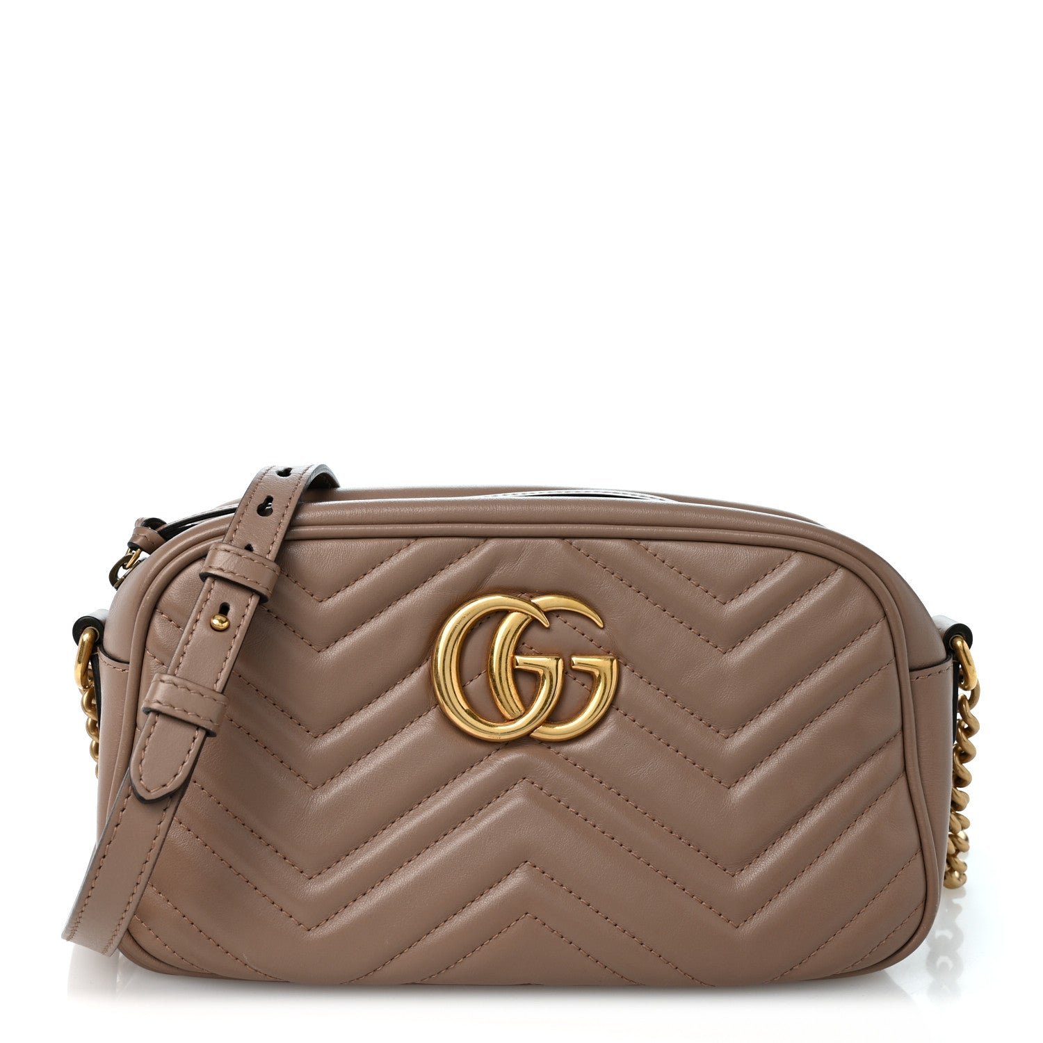 Gucci Calfskin Matelasse Small GG Marmont Chain Shoulder Bag Porcelain Rose