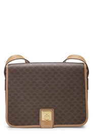 Céline Brown Coated Canvas Macadam Shoulder Bag