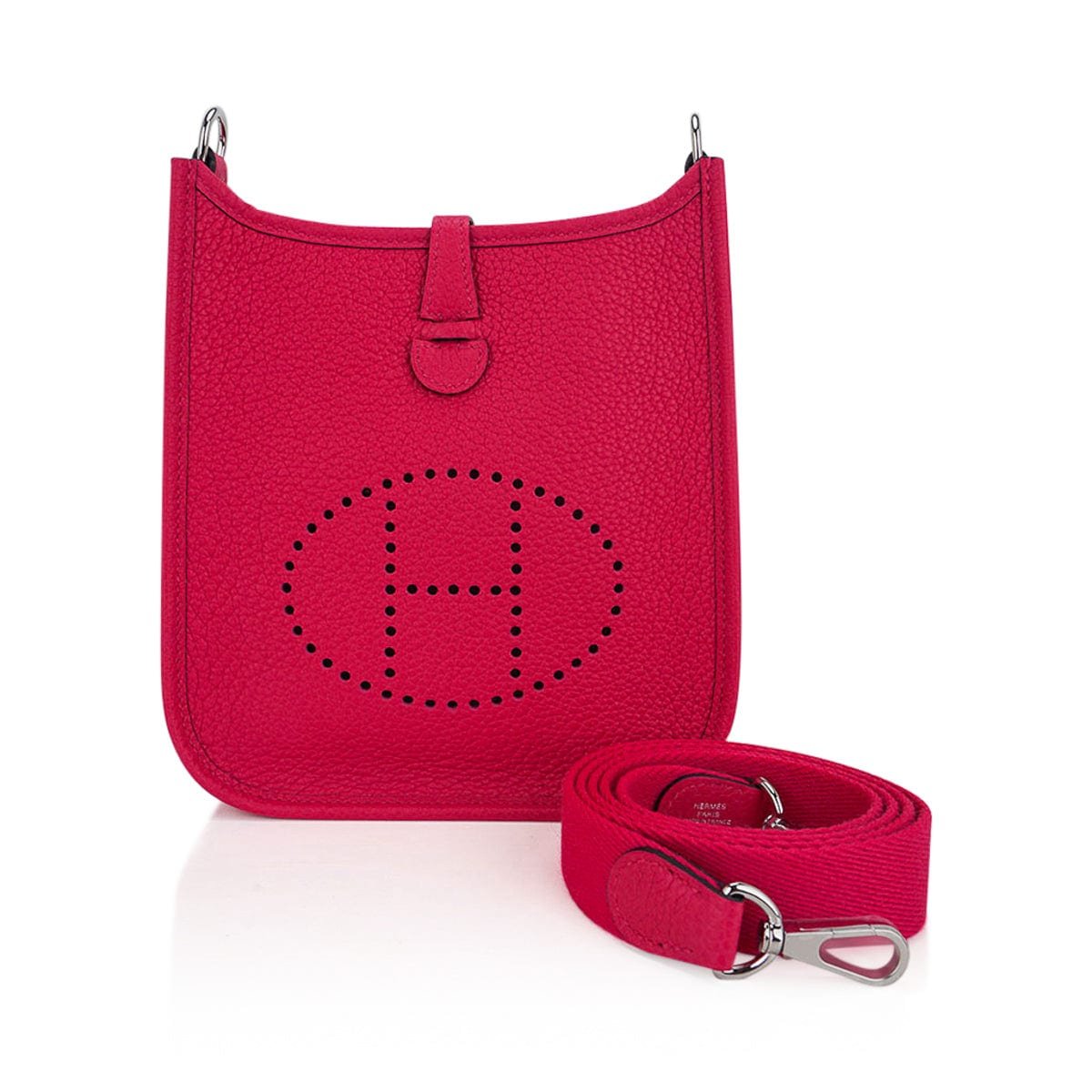 Hermes Hermes Mini Evelyne III TPM Bag Framboise Clemence Leather with Palladium Hardware