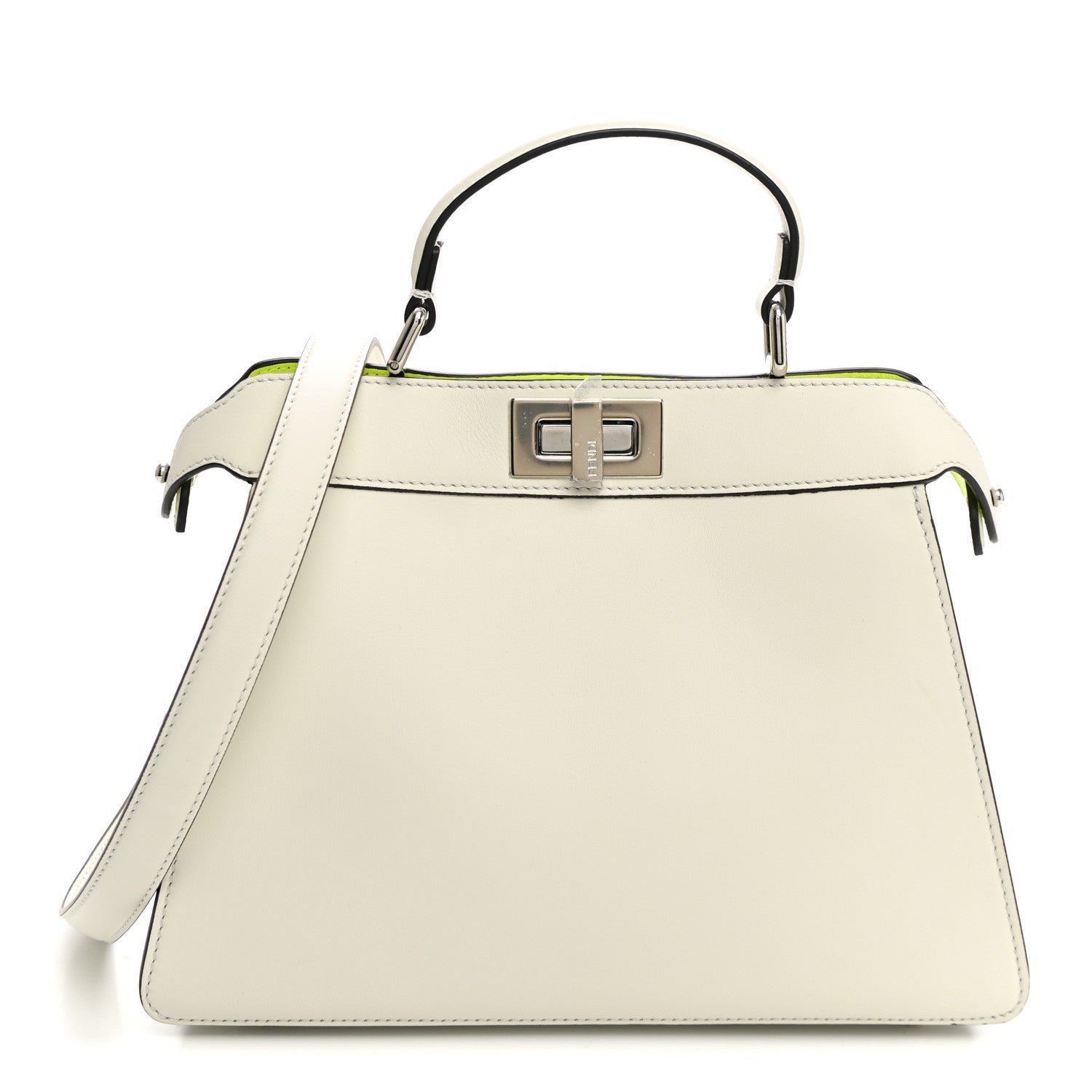 Fendi Vitello Seta Nappa Bi-Color Small Peekaboo I SEE U Satchel White Ice Yellow Fluo