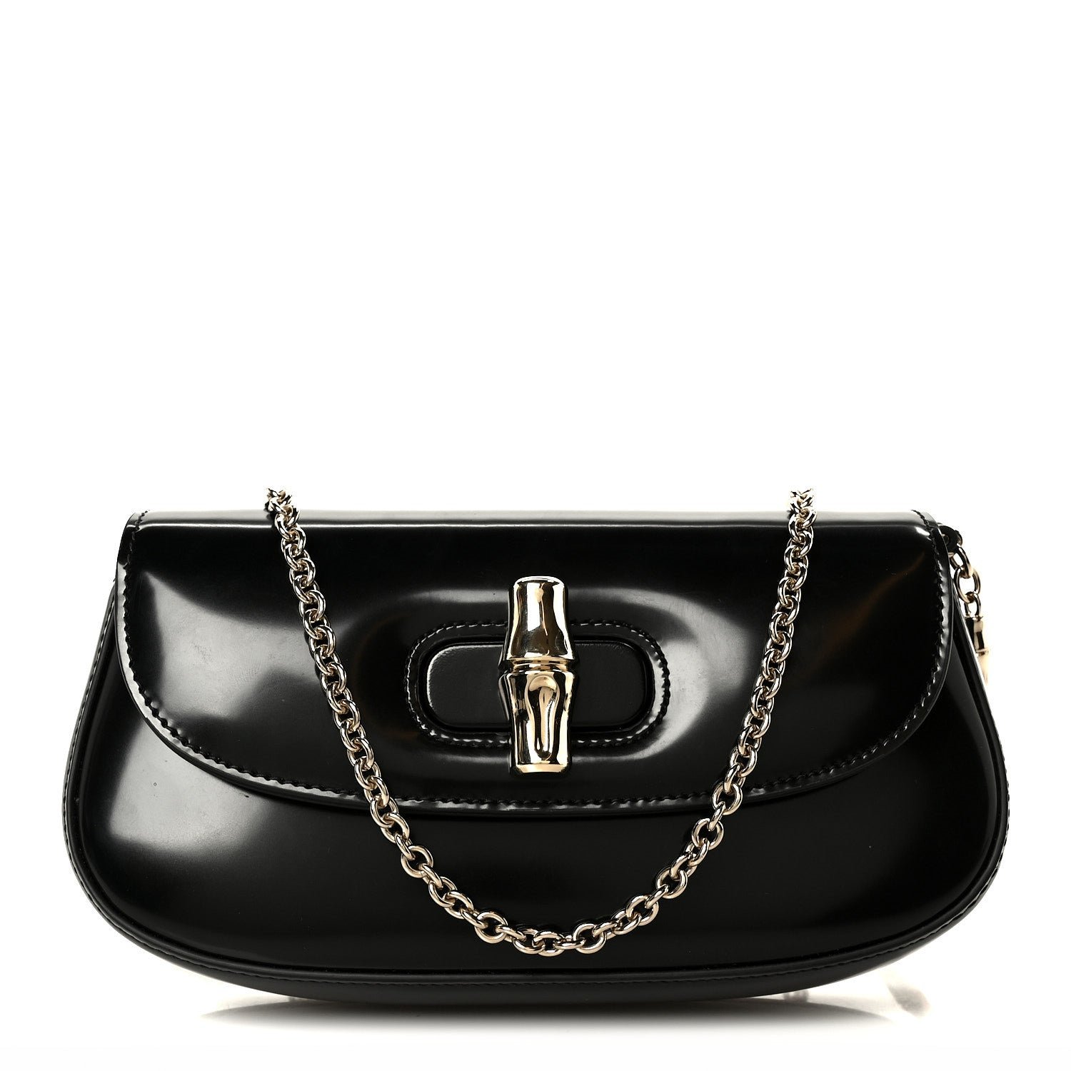 Gucci Shiny Calfskin Small Bamboo Night Bag Black