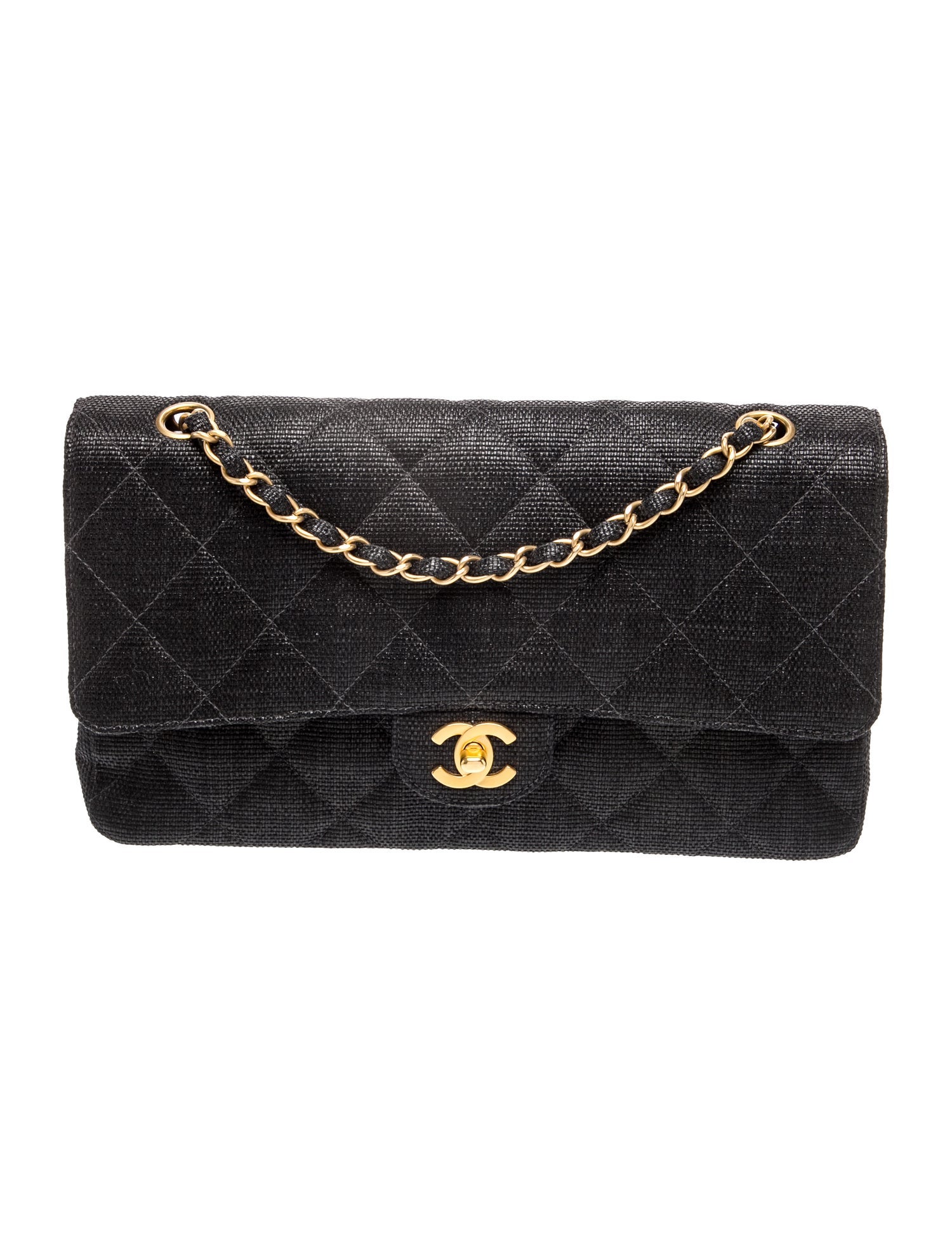 Classic Medium Raffia Double Flap Bag