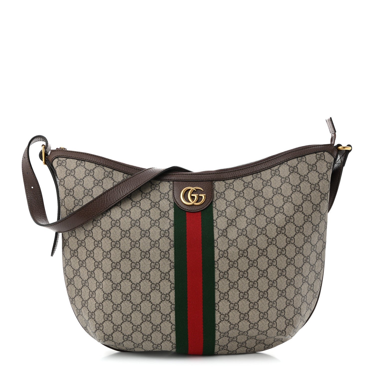 Gucci GG Supreme Monogram Web Ophidia Half Moon Hobo Brown
