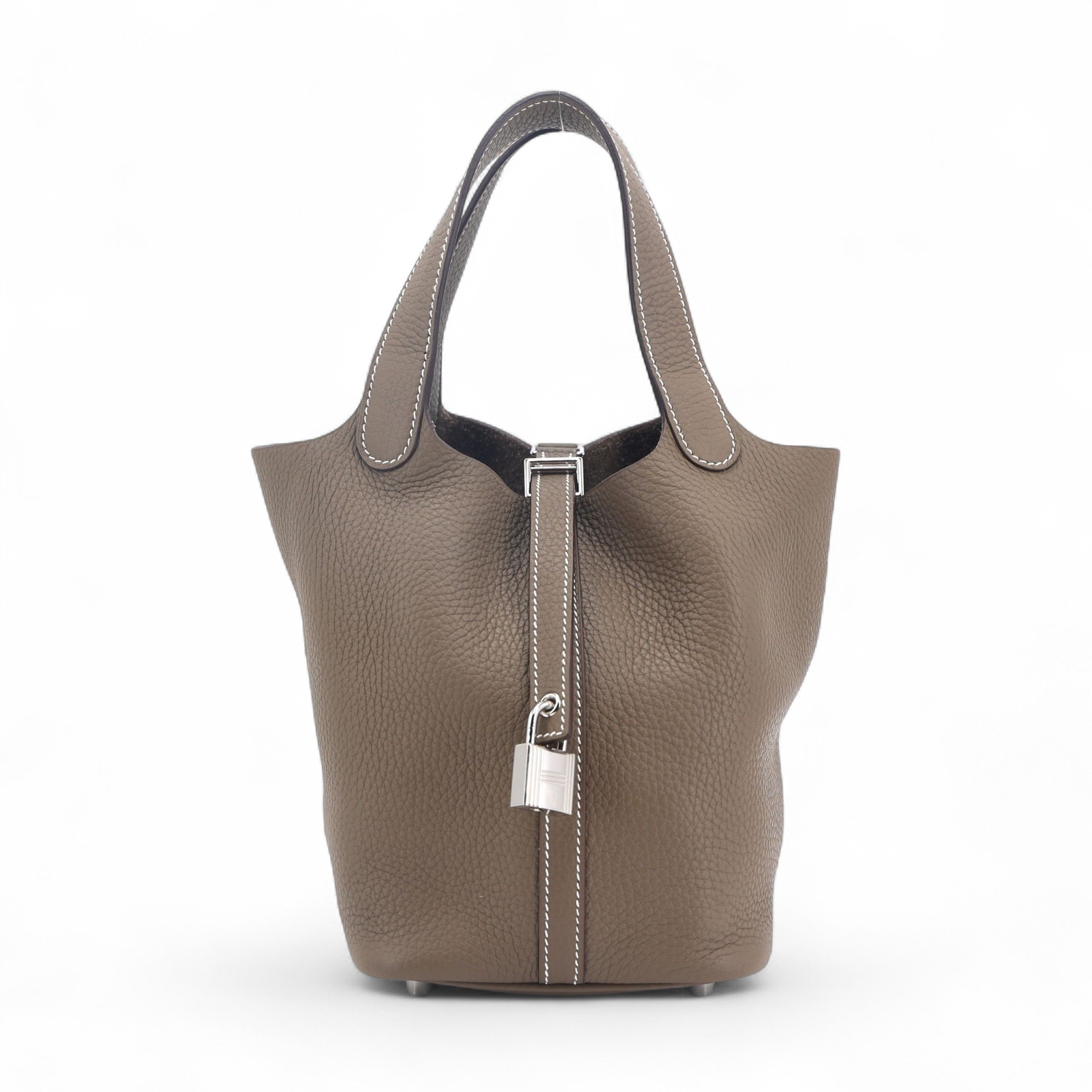 Hermes Excellent ( Rank SA ) HERMÈS Picotin Lock PM Etoupe (18) Clemence Palladium hardware Z (2021)