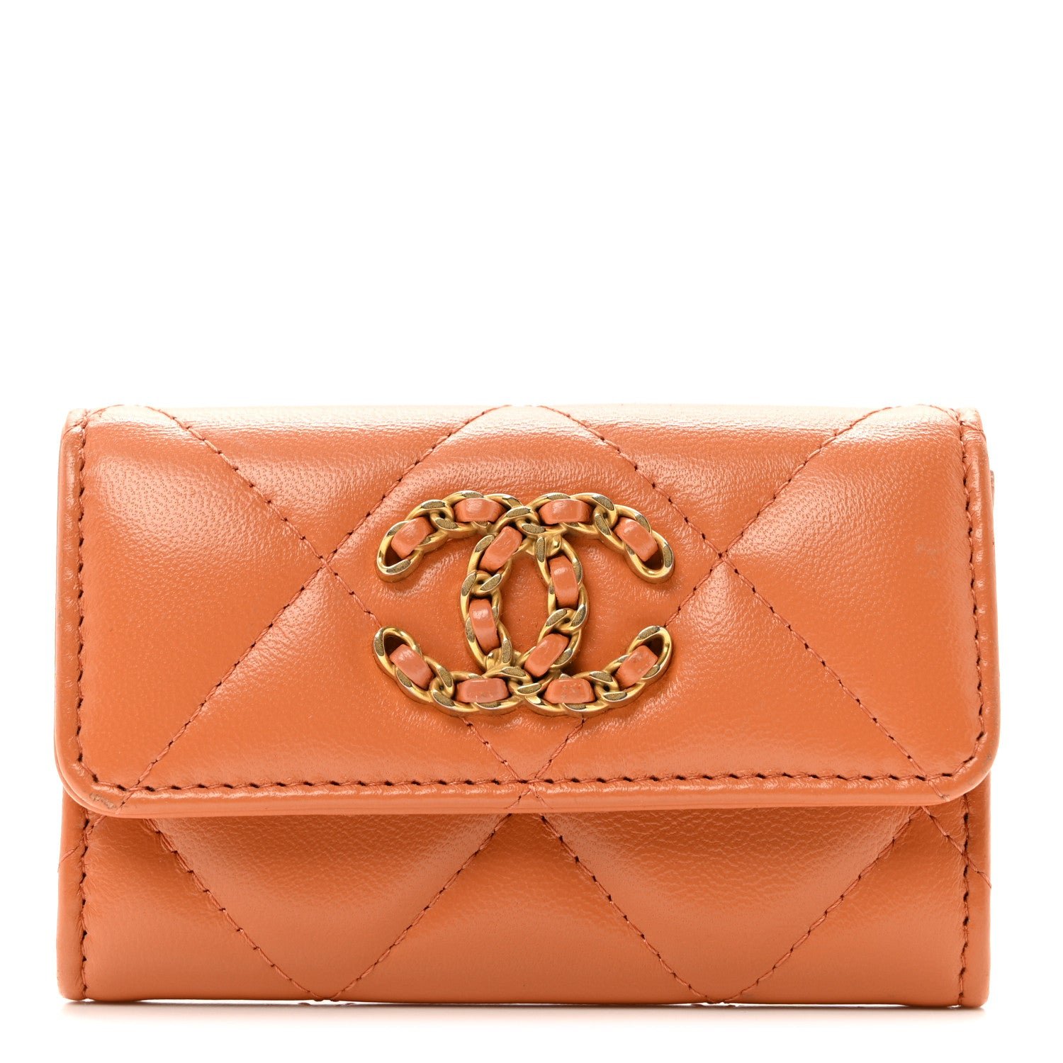 Chanel Lambskin Quilted Chanel 19 Flap Card Holder Brown