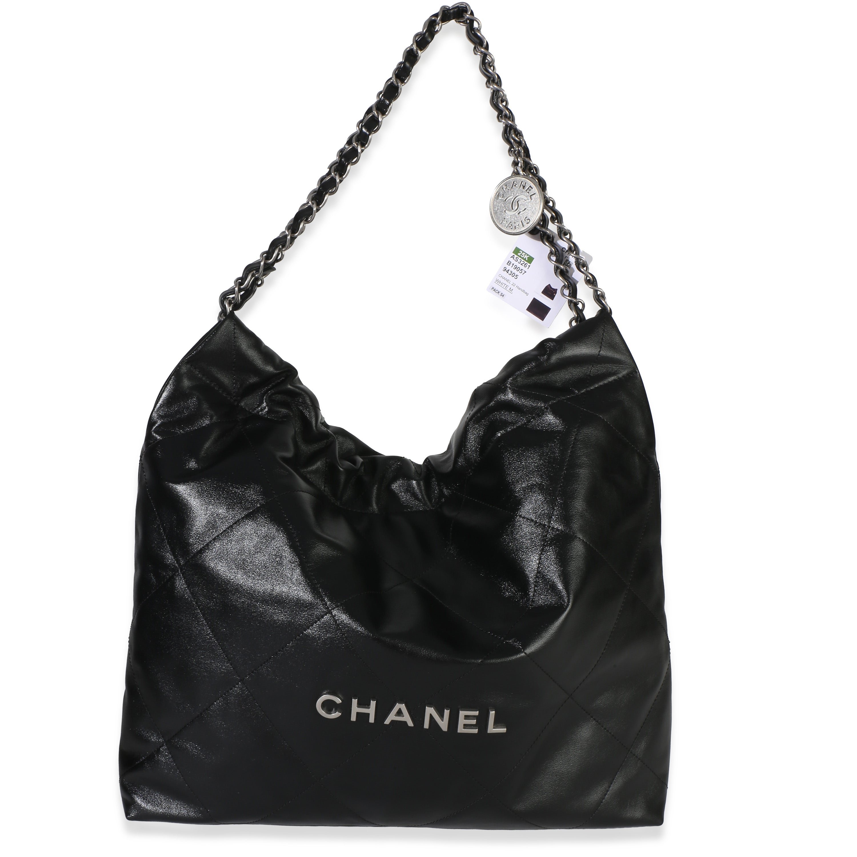 Black Quilted Shiny Calfskin Chanel 22 Hobo
