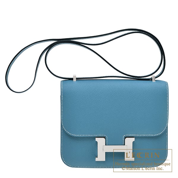 Hermes Constance mini Mirror New blue jean Epsom leather Silver hardware